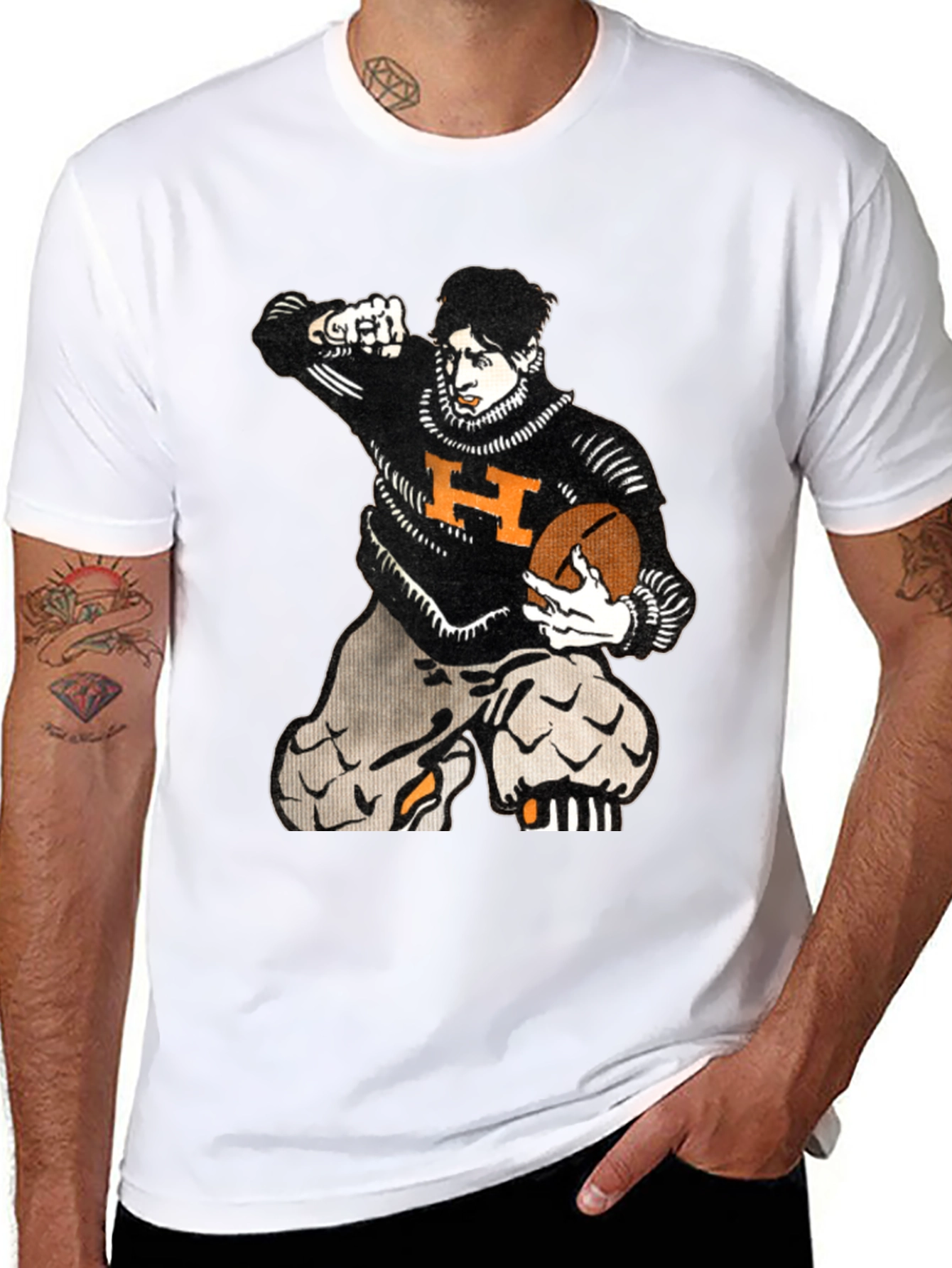 Black Vintage Football Player Graphic T-Shirt - Black view 8
