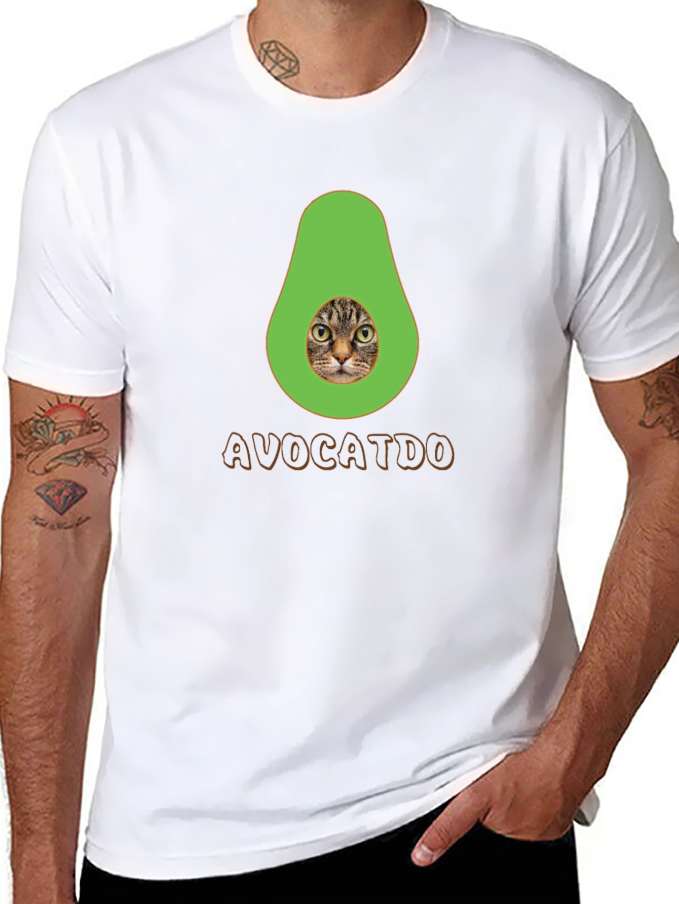 Black Avocatdo T-Shirt: Cat Avocado Pun Tee view 8