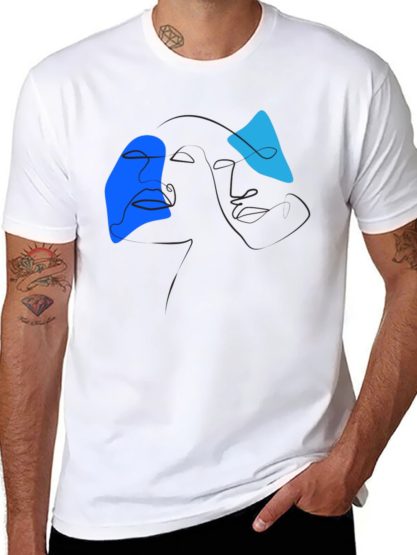 Black Abstract Line Art Graphic Tee - Modern Black T-Shirt view 8