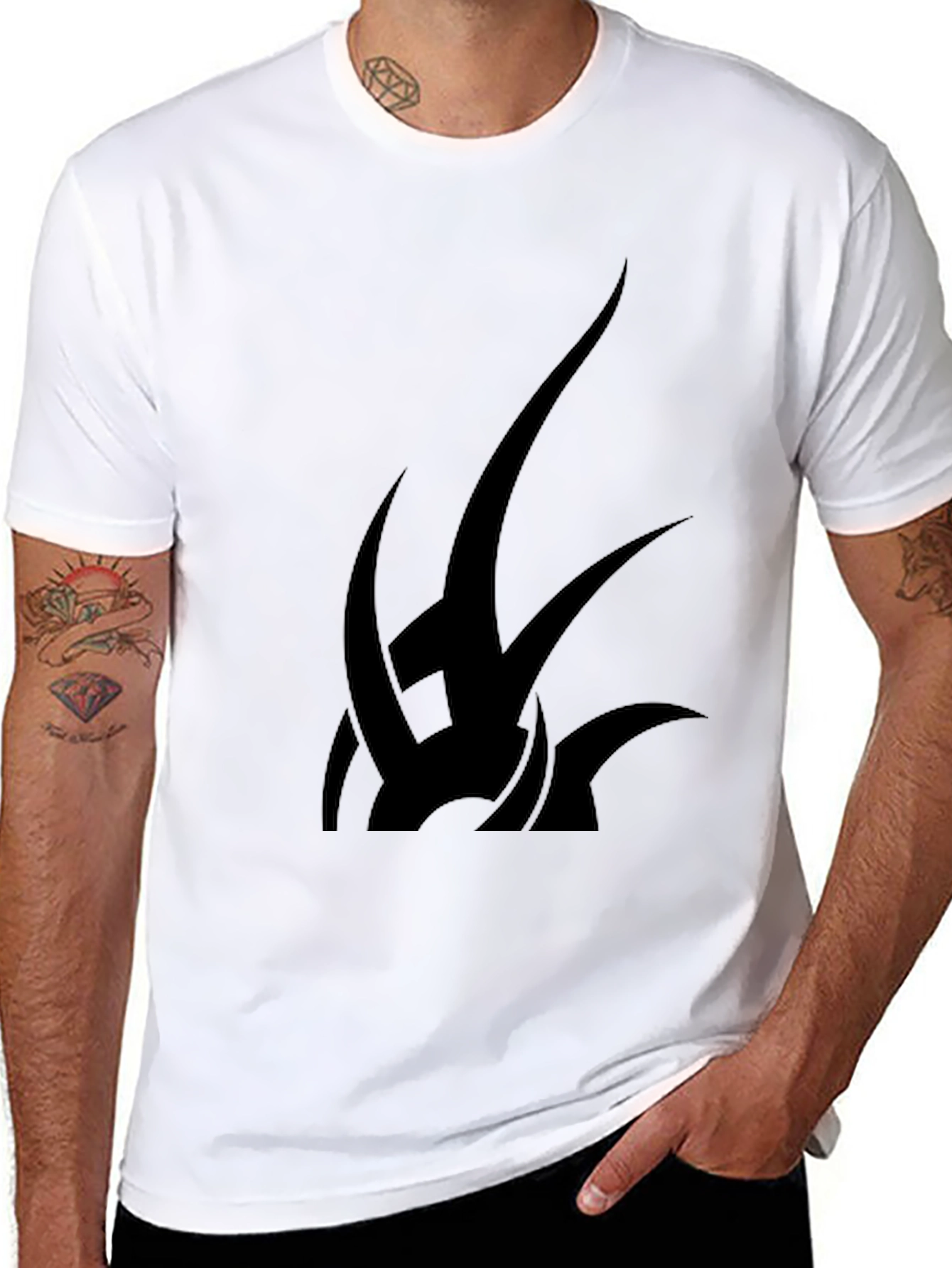 Black Black T-Shirt with Abstract Tribal Design view 8