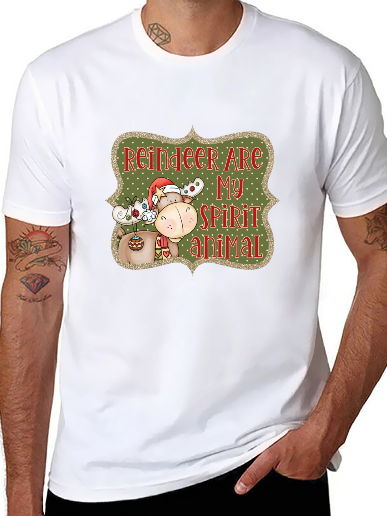 Black Reindeer Spirit Animal Christmas Graphic Tee view 8