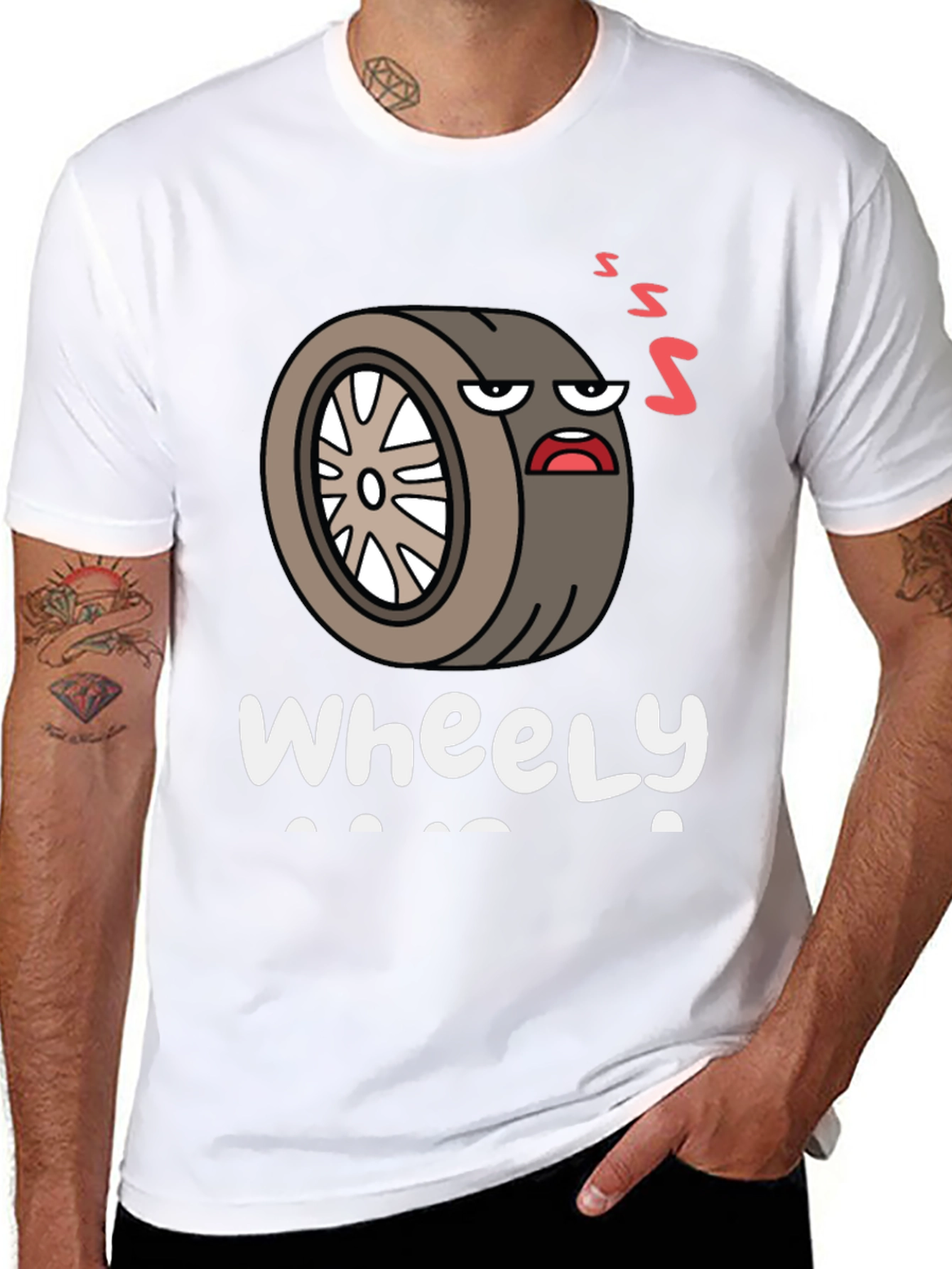 Black Wheely Tired T-Shirt - Funny Graphic Tee for Car Lovers view 8