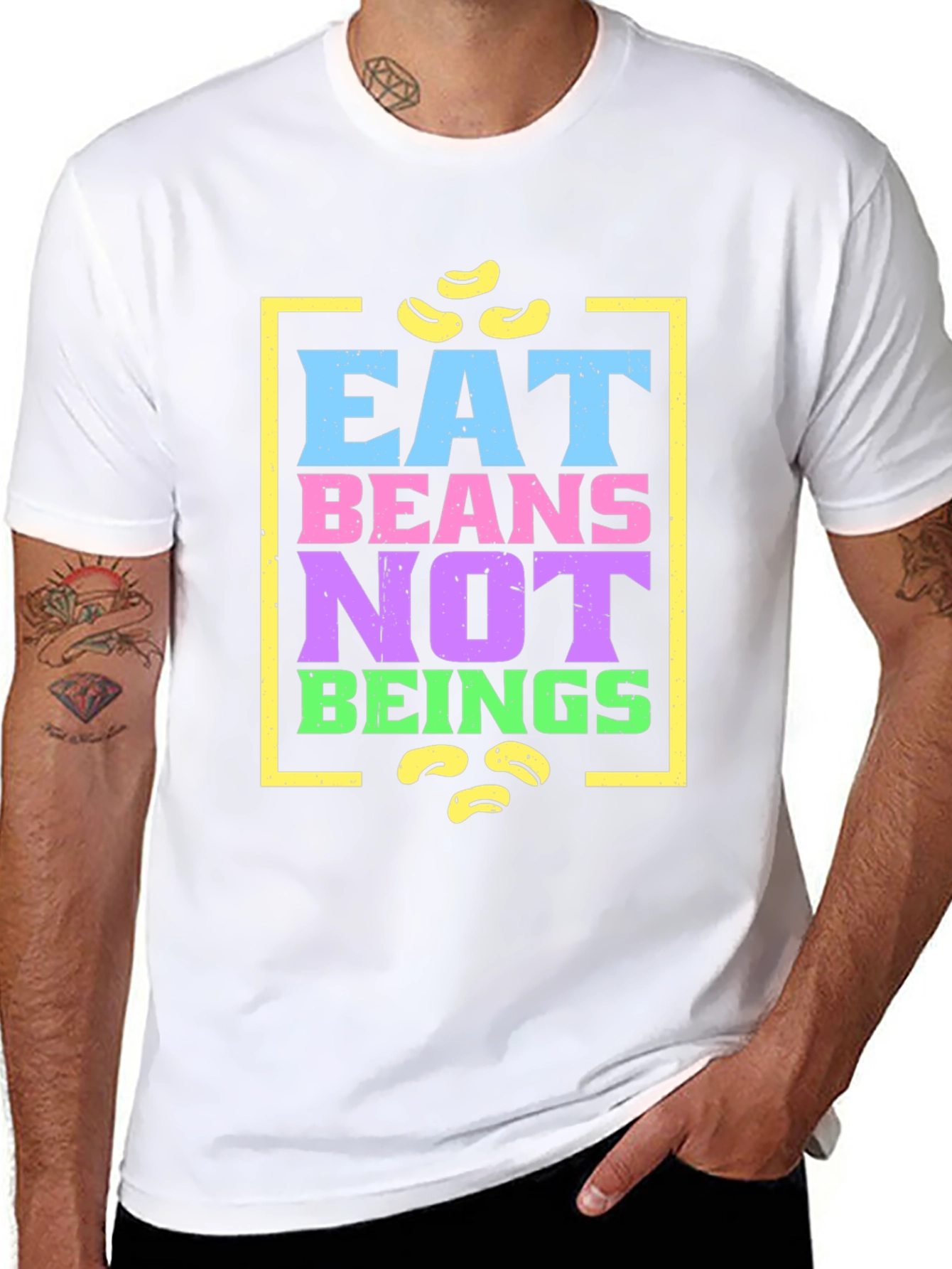 Black Eat Beans Not Beings Graphic T-Shirt view 8