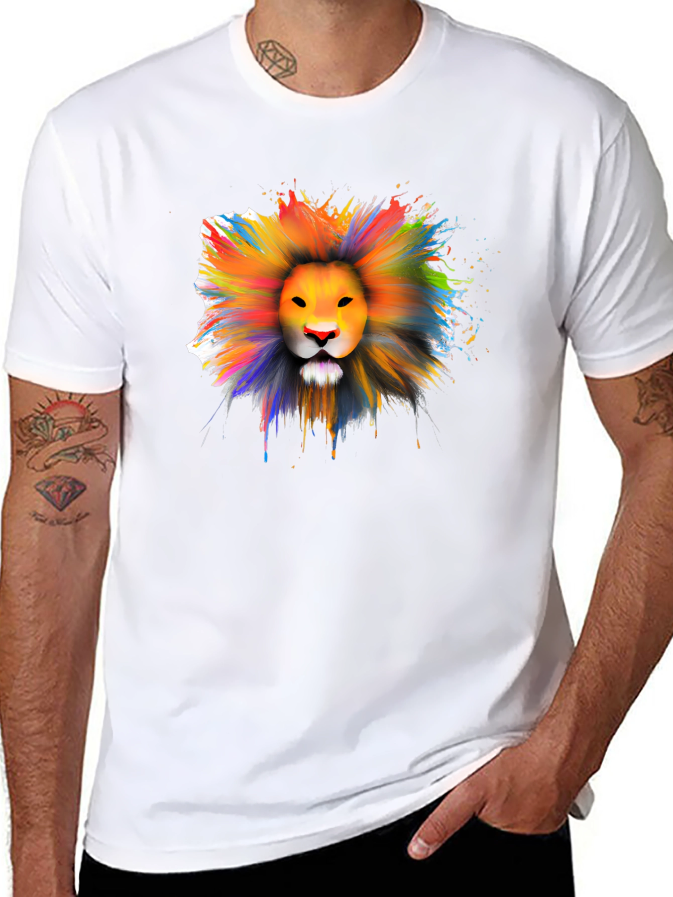 Black Colorful Lion Graphic T-Shirt - Artistic Crew Neck Tee view 8