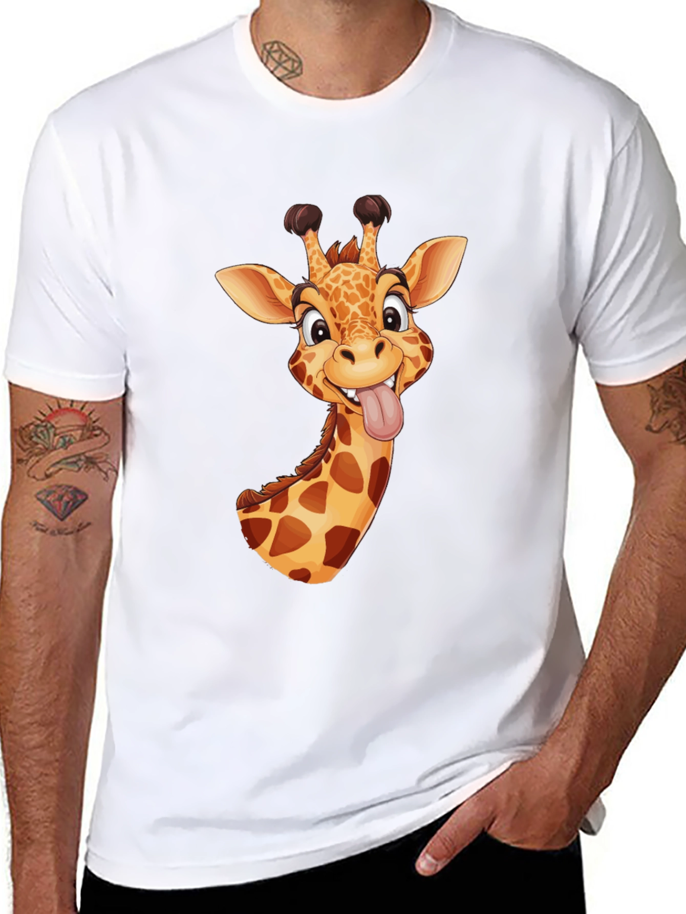 Black Funny Giraffe Graphic Tee - Black Cotton T-Shirt view 8