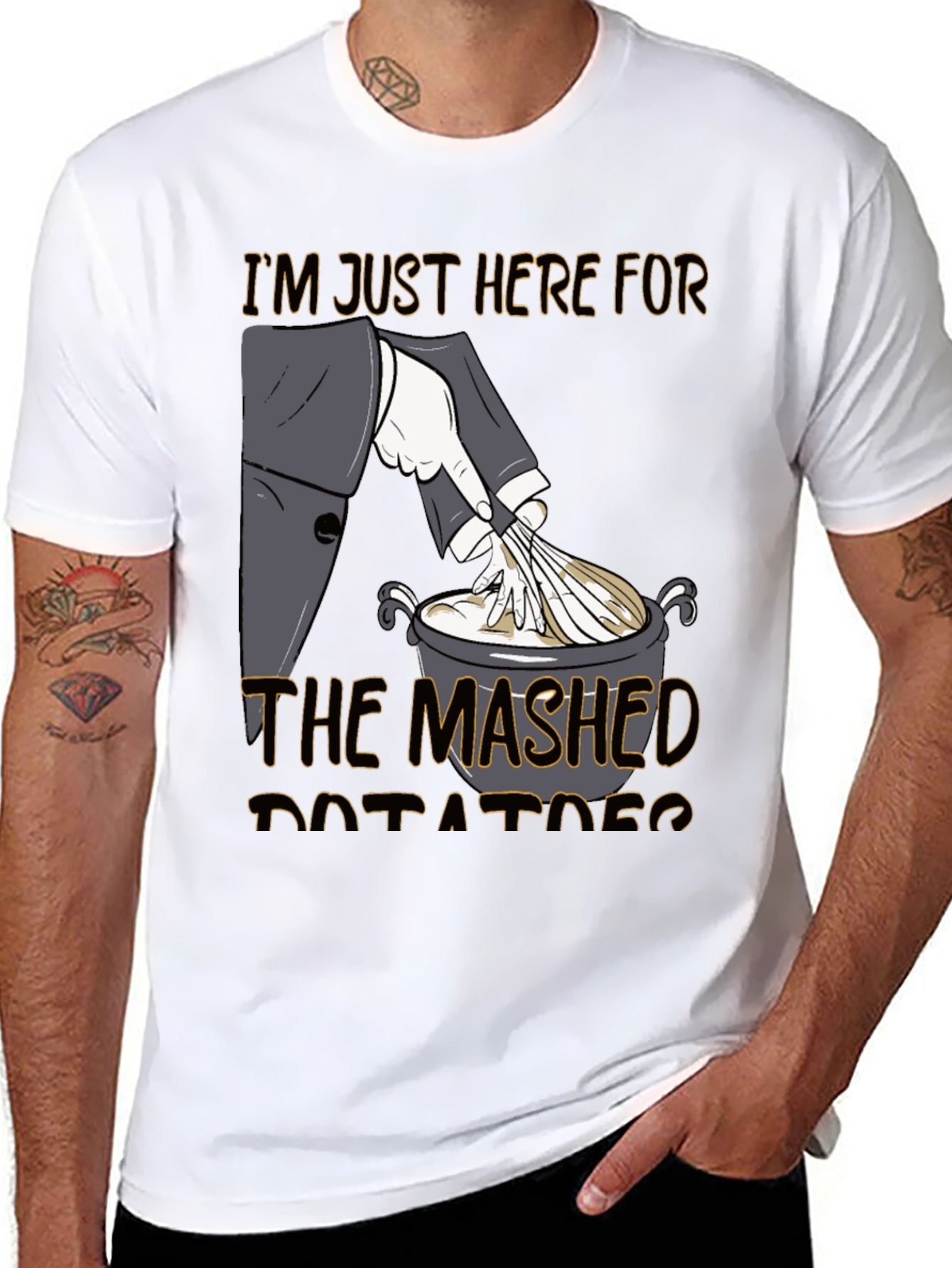Black Mashed Potato T-Shirt, I'm Just Here For The Mashed Potatoes view 8