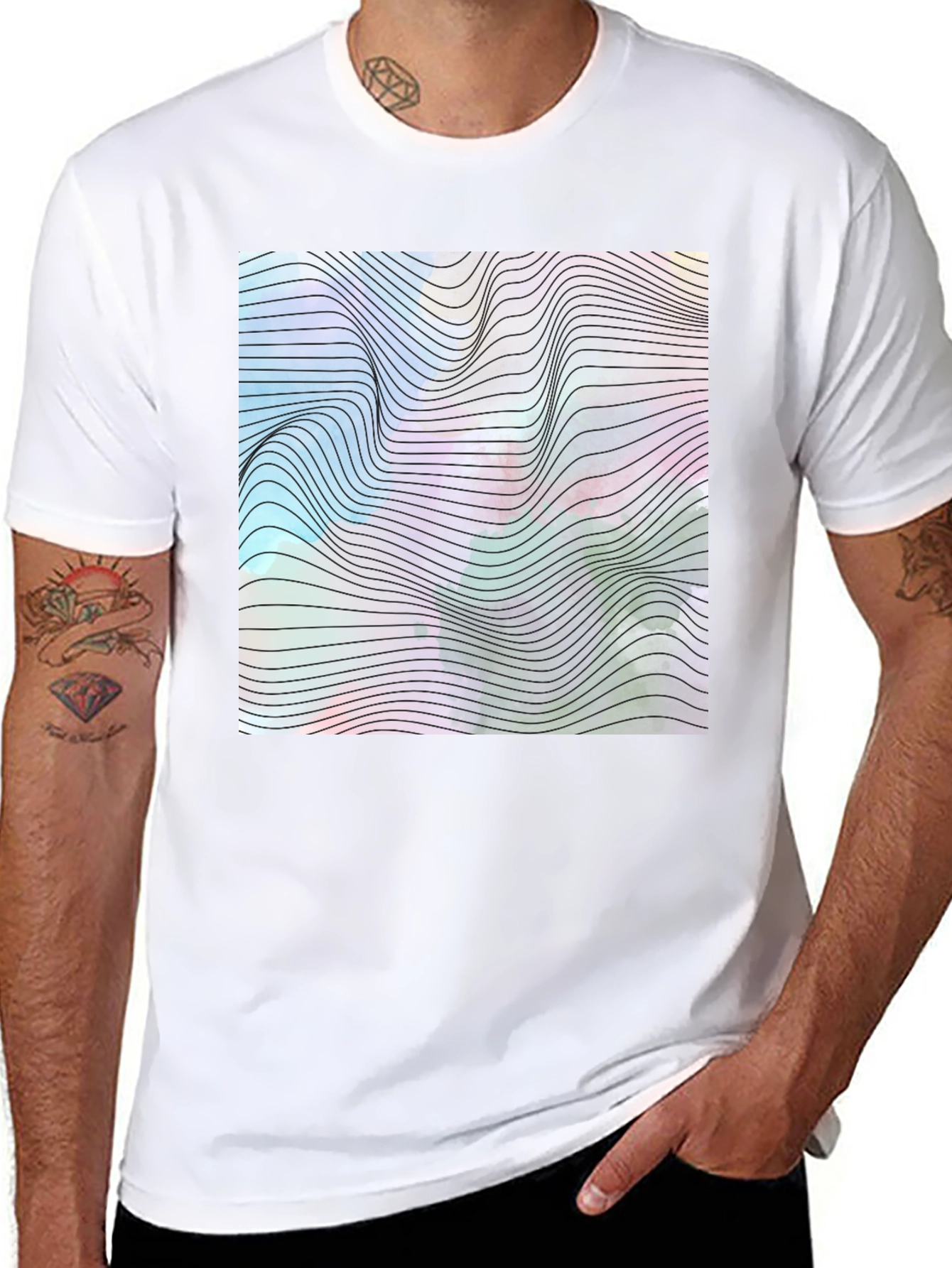 Black Abstract Wave Graphic Tee - Modern Black T-Shirt view 8