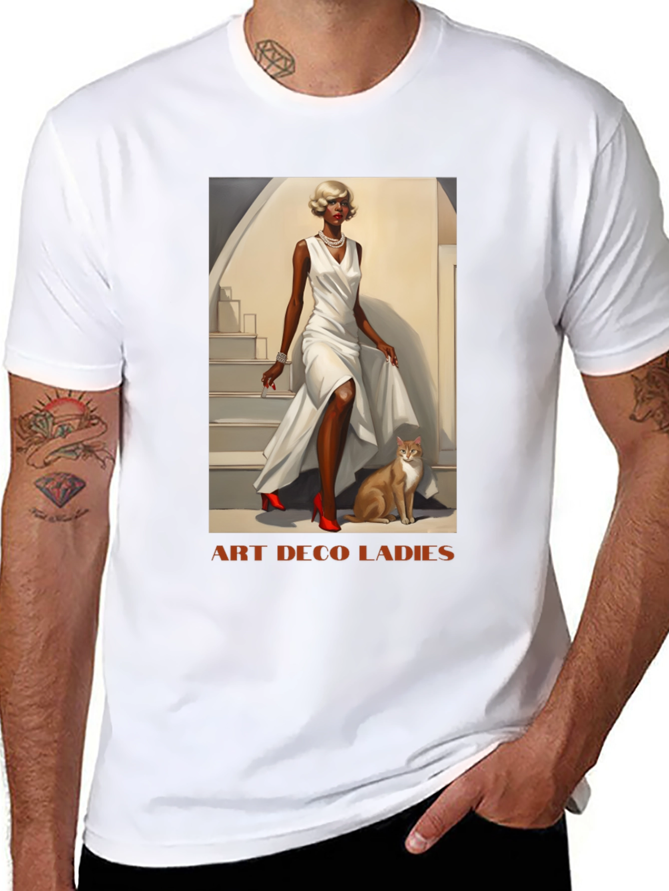 Black Art Deco Ladies Graphic T-Shirt view 8