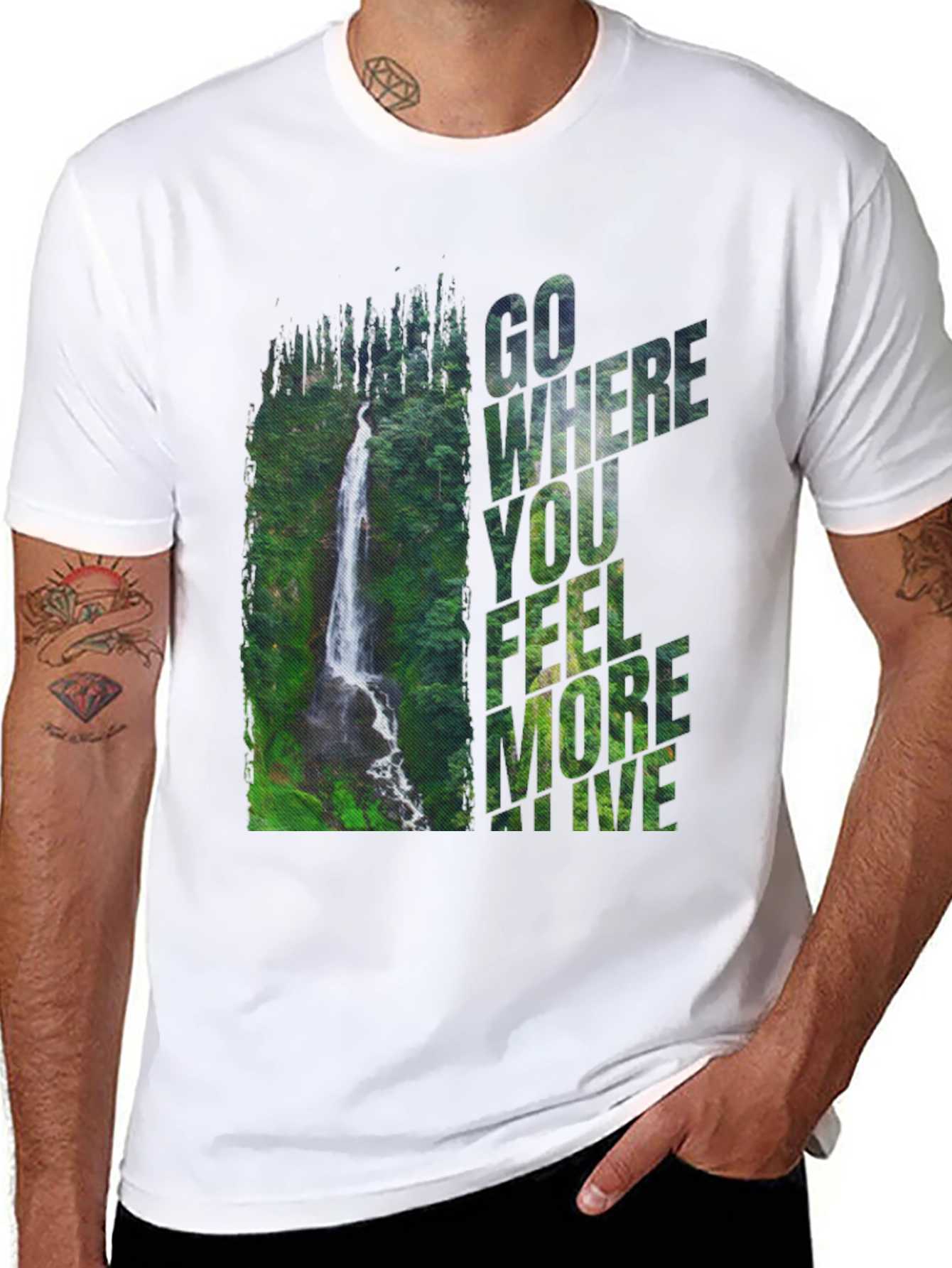 Black Waterfall Graphic Tee - 'Go Where You Feel More Alive' view 8