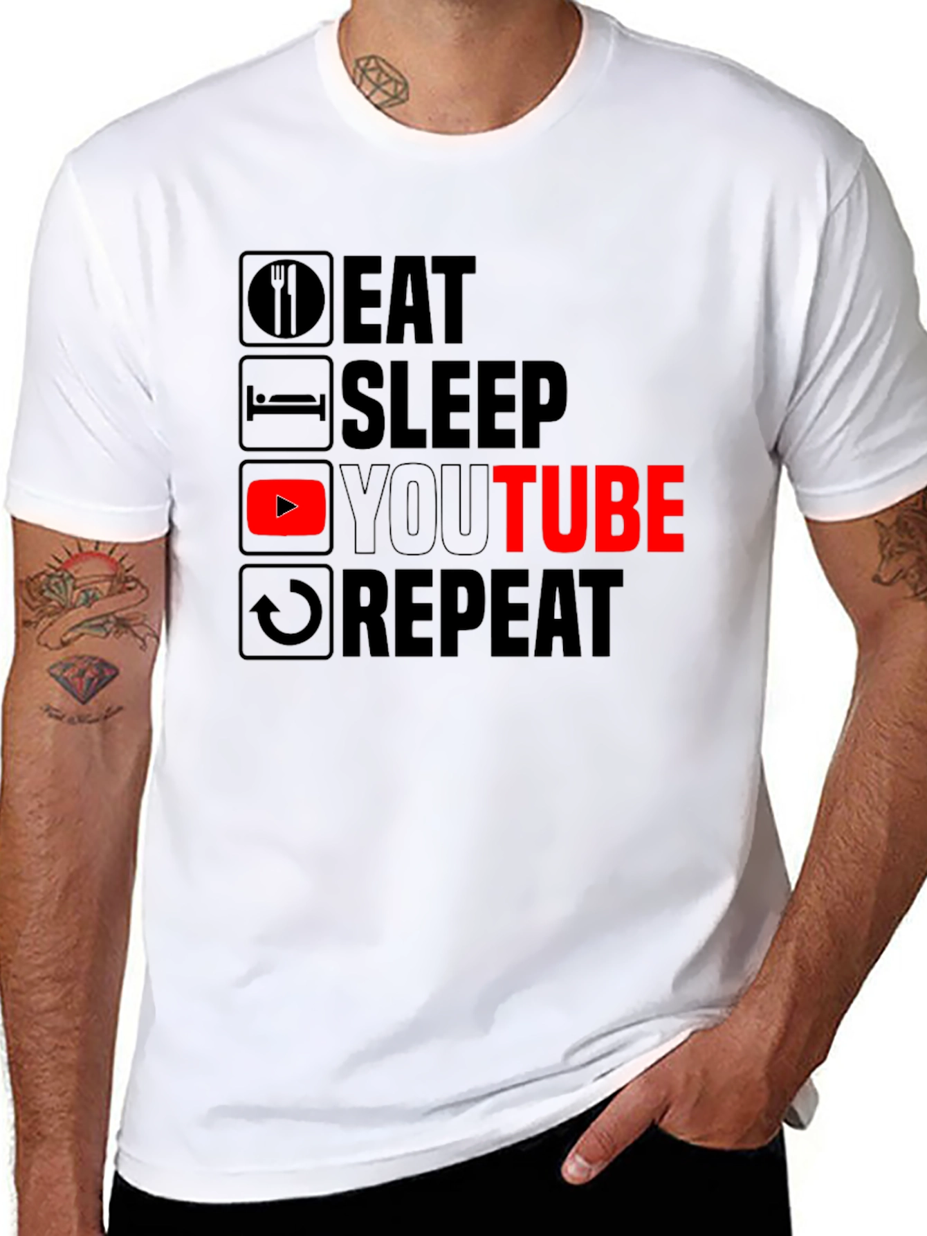 Black Eat Sleep YouTube Repeat Black Graphic Tee view 8