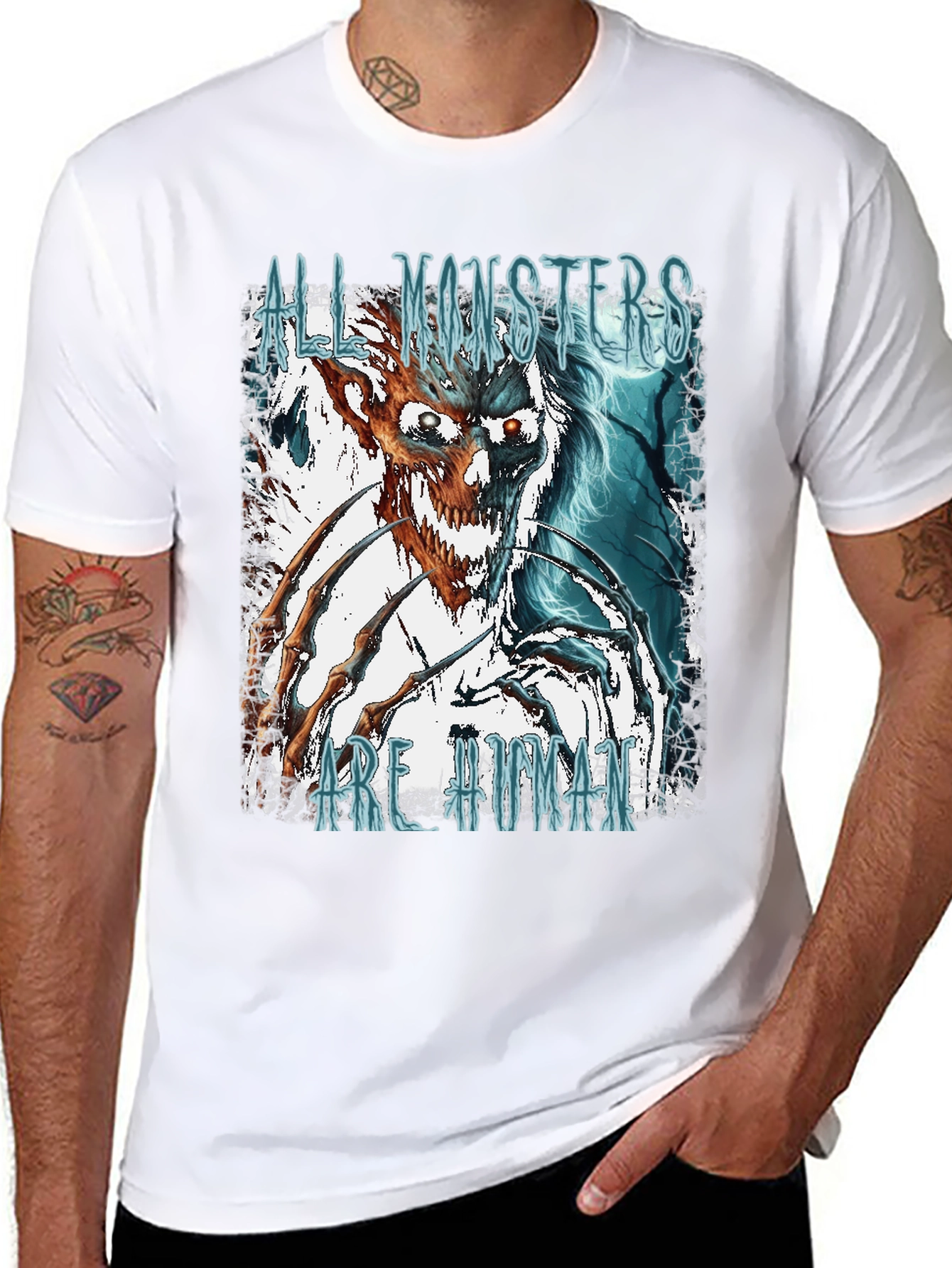 Black All Monsters Are Human Graphic Tee view 8