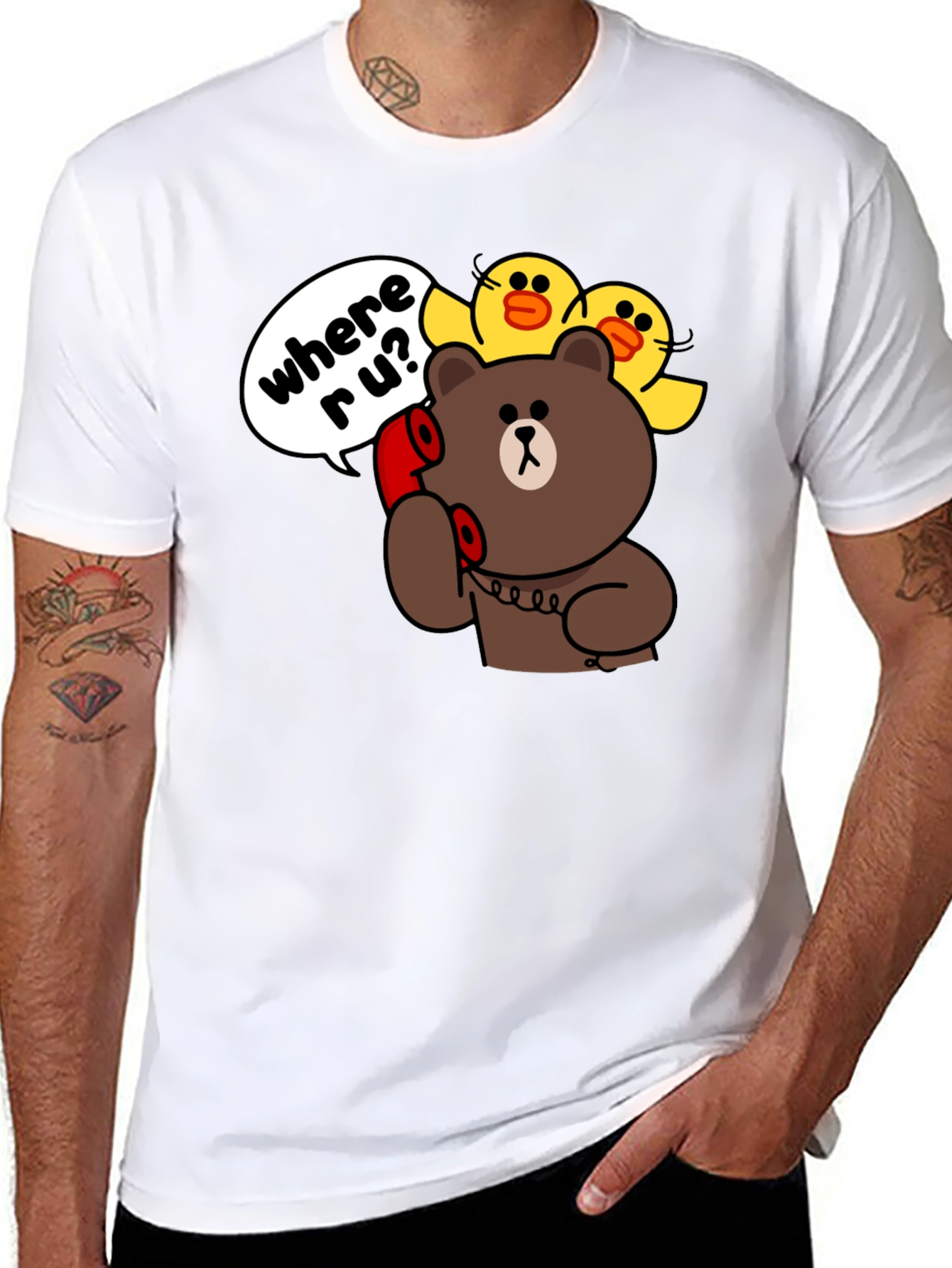 Black Cartoon Bear & Duck Graphic T-Shirt view 8