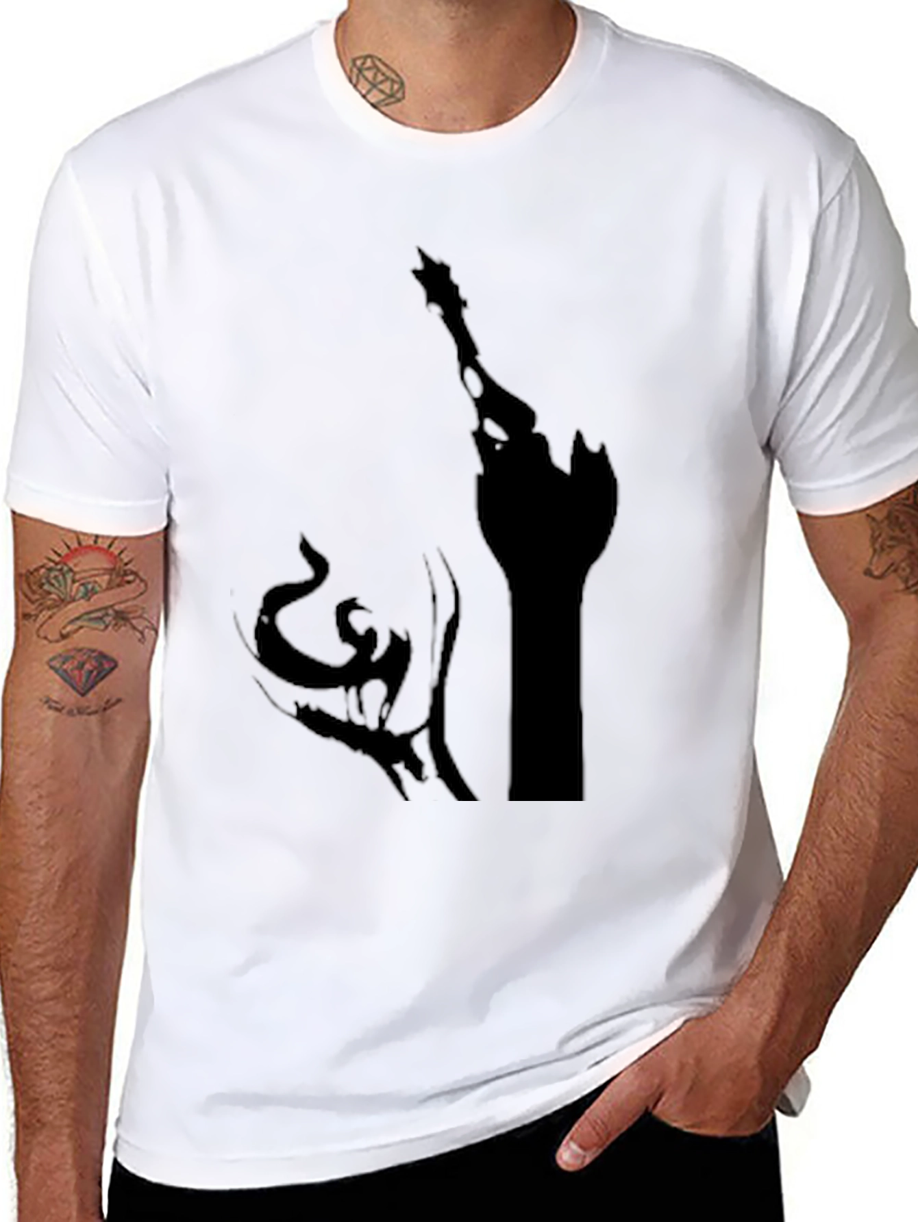Black Men's Black Graphic Tee - Fantasy Castle Design view 8