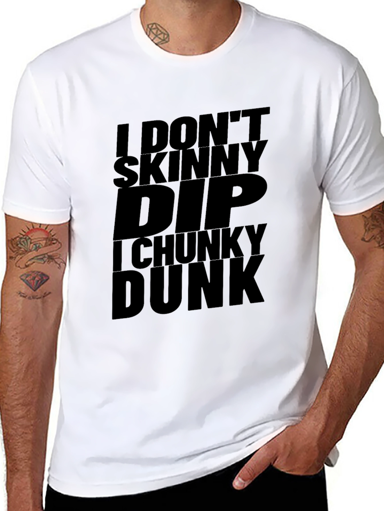 Black I Don't Skinny Dip, I Chunky Dunk Black T-Shirt view 8