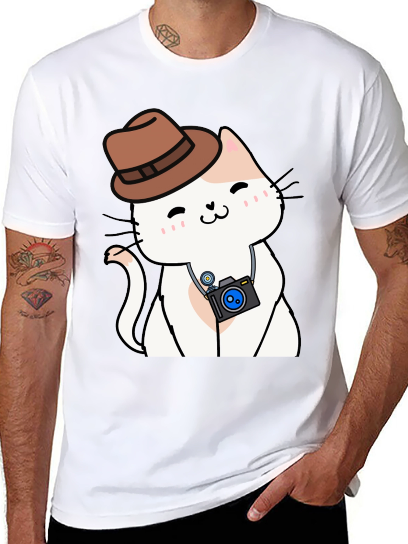 Black Cute Cat Photographer Black T-Shirt view 8