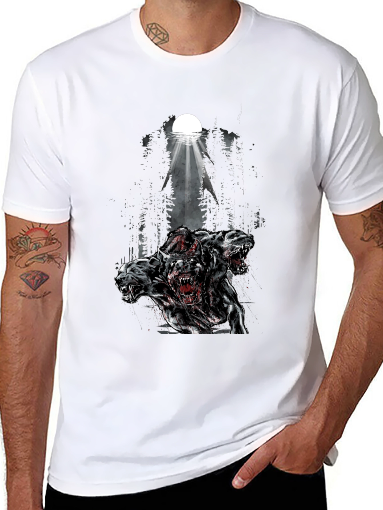 Black Three Headed Dog Graphic Tee - Black view 8