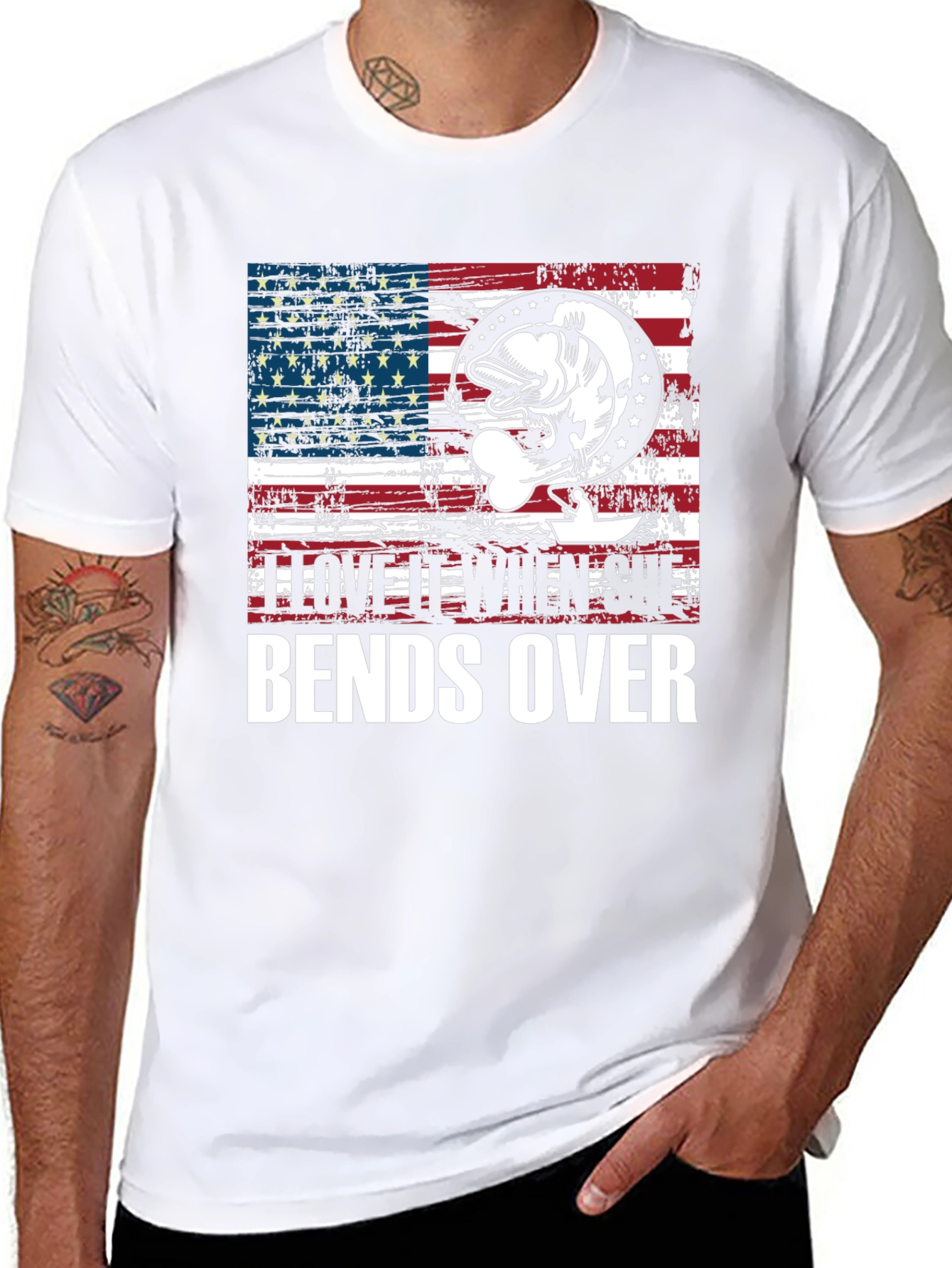 Black American Flag Fishing T-Shirt view 8