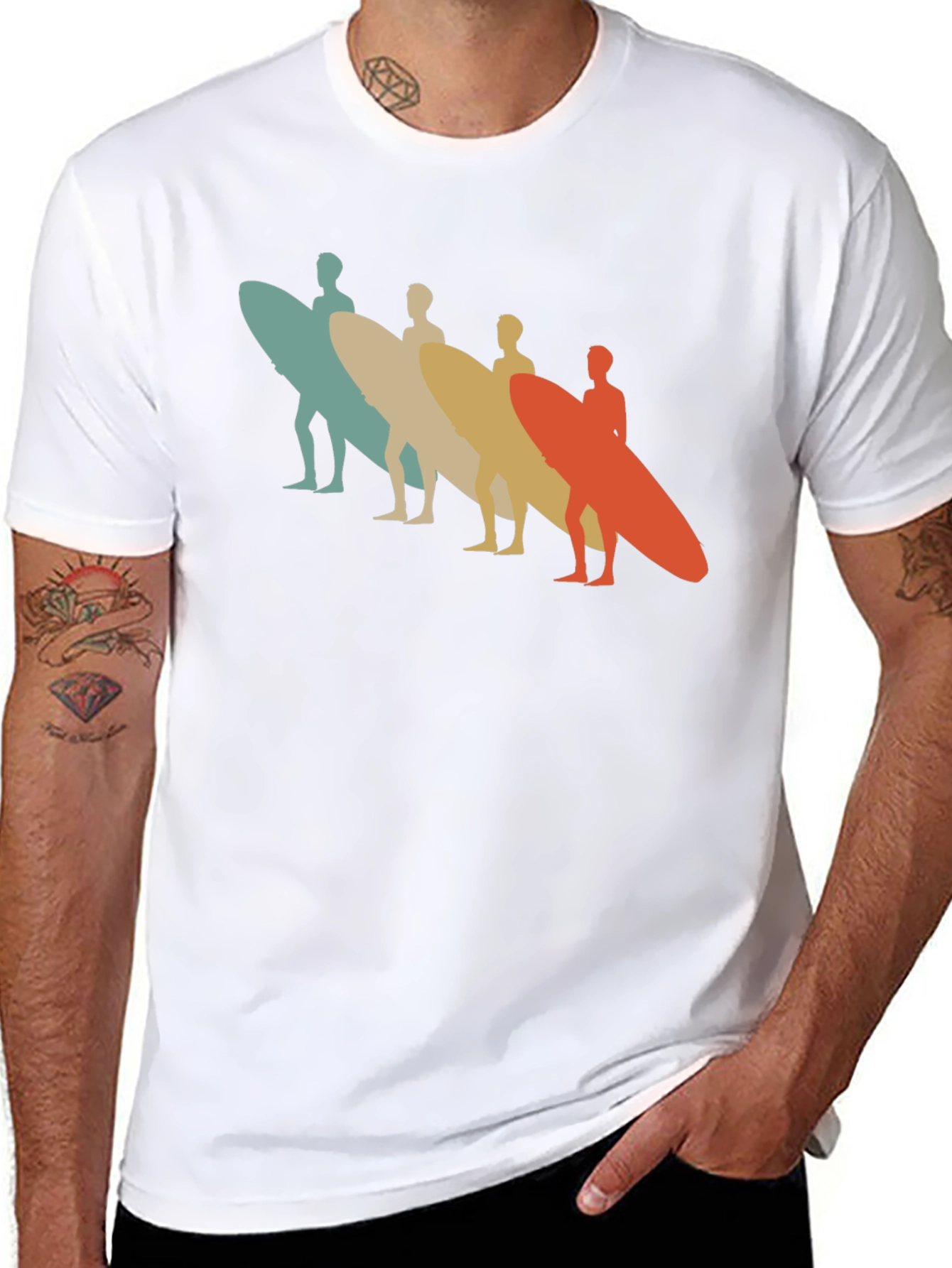 Black Retro Surfboard T-Shirt - Vintage Surfer Design view 8