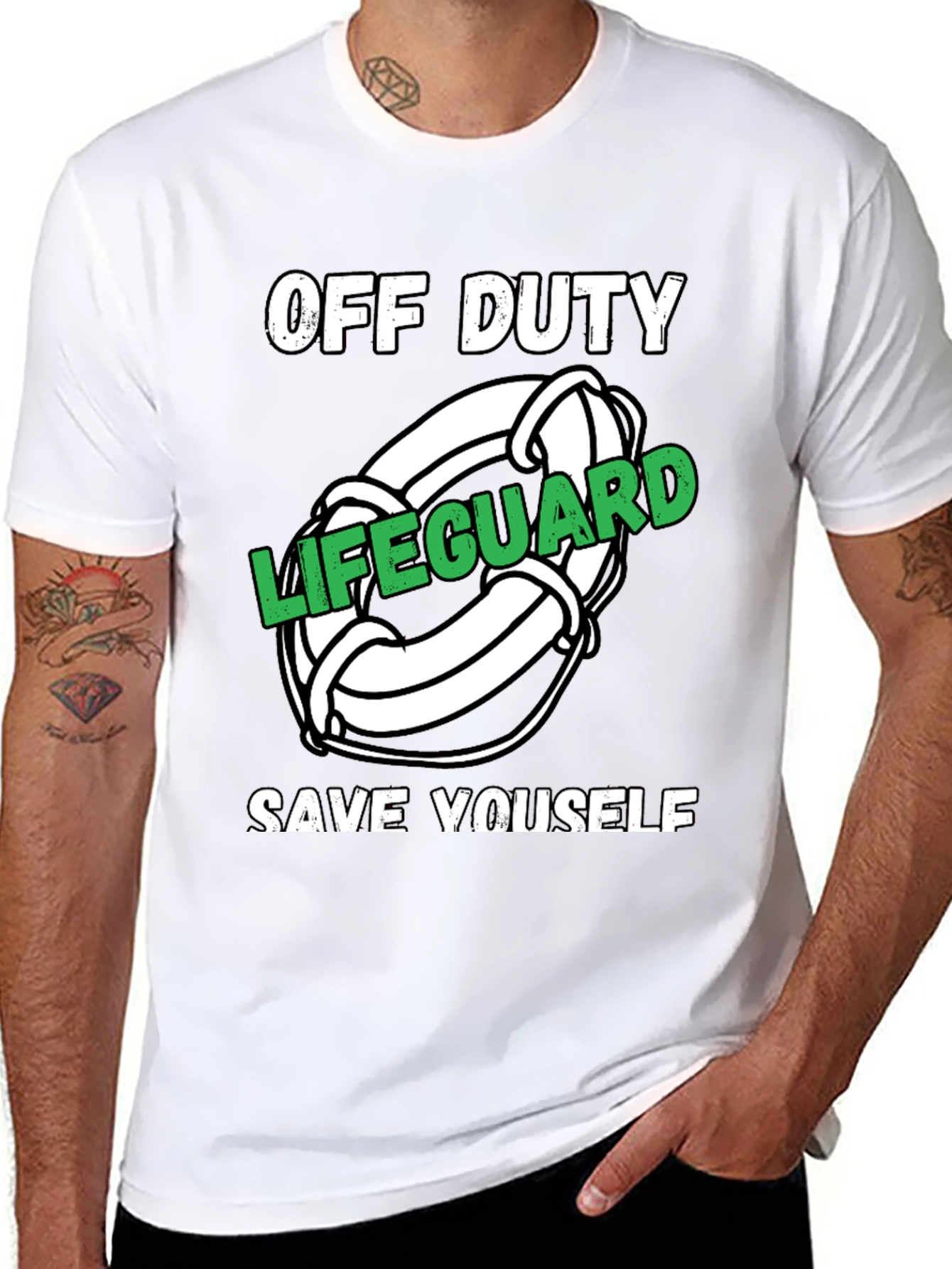 Black Off Duty Lifeguard Novelty Graphic T-Shirt view 8