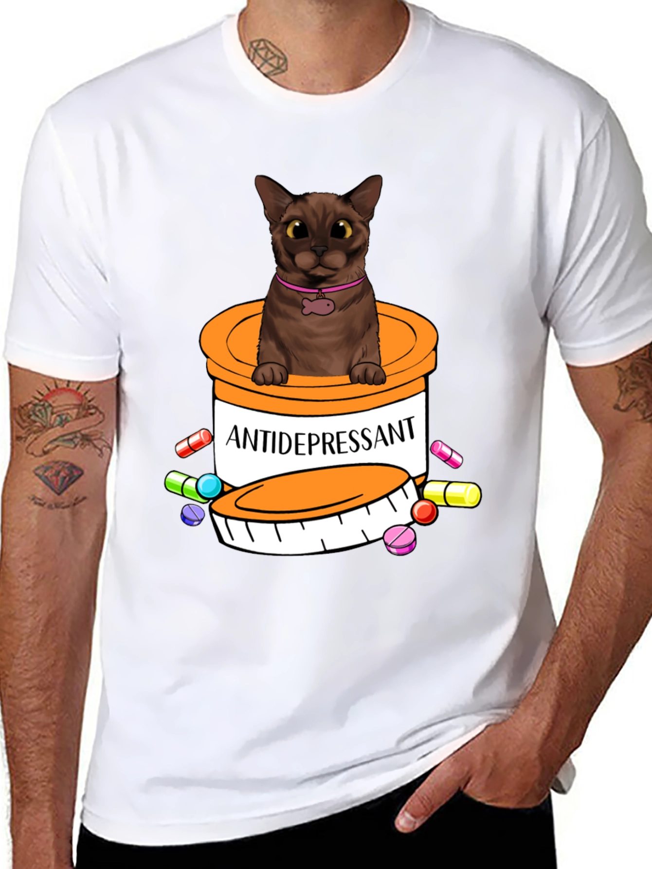 Black Cat Antidepressant Pill Bottle Graphic Tee view 8