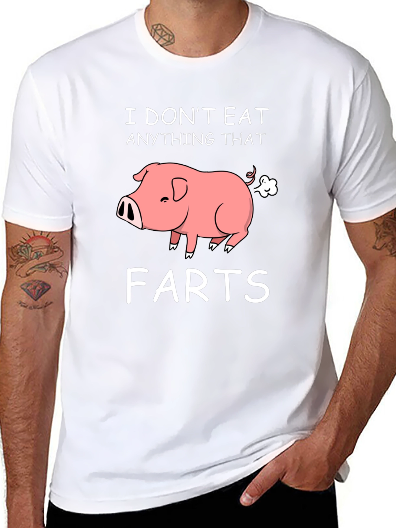 Black Funny Vegan Pig Farts T-Shirt view 8