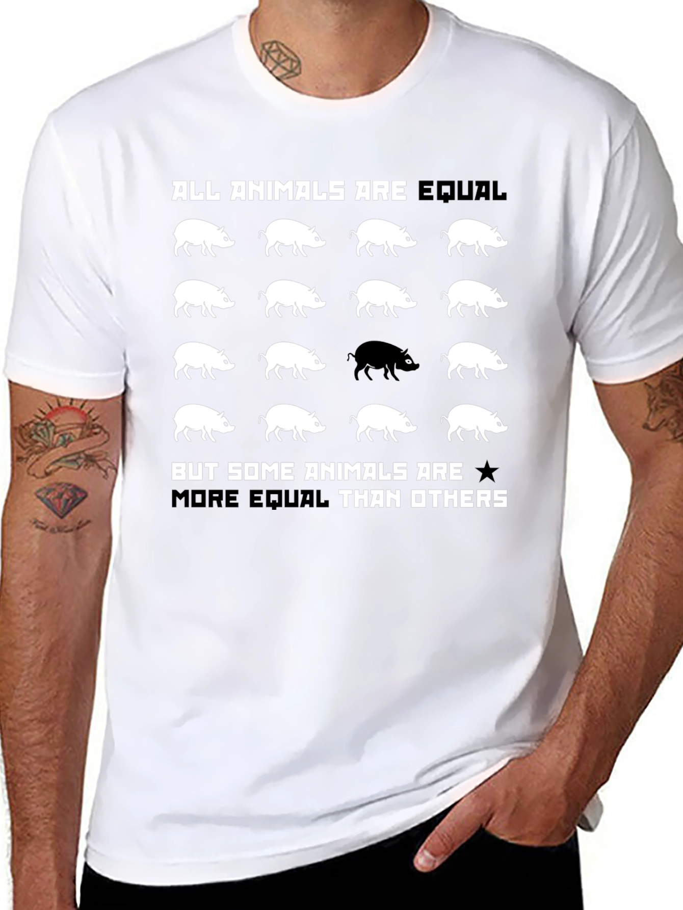 Black All Animals Are Equal Graphic Tee view 8
