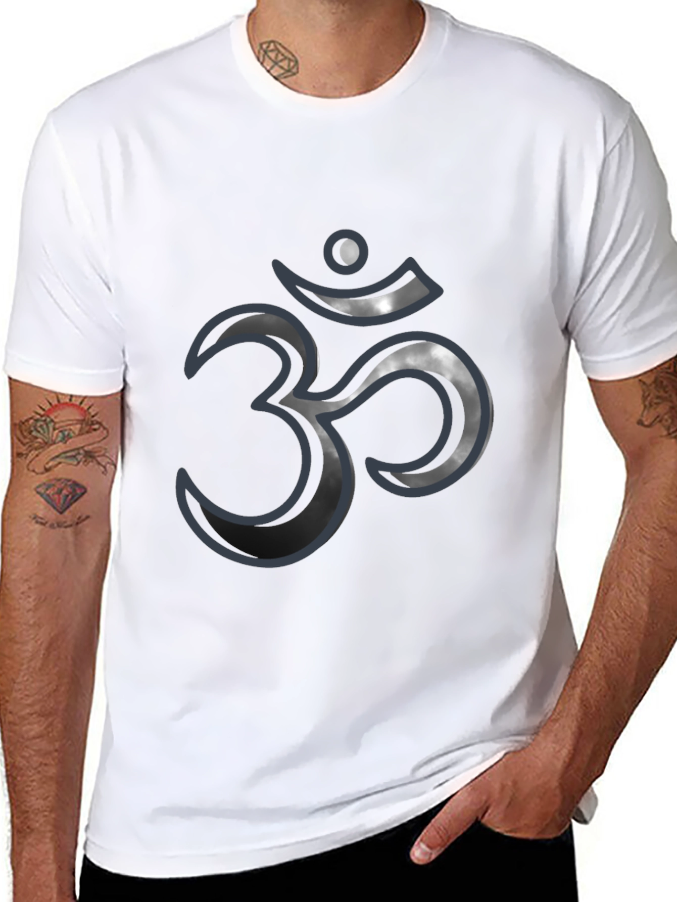 Black Men's Black T-Shirt with Om Symbol Design view 8