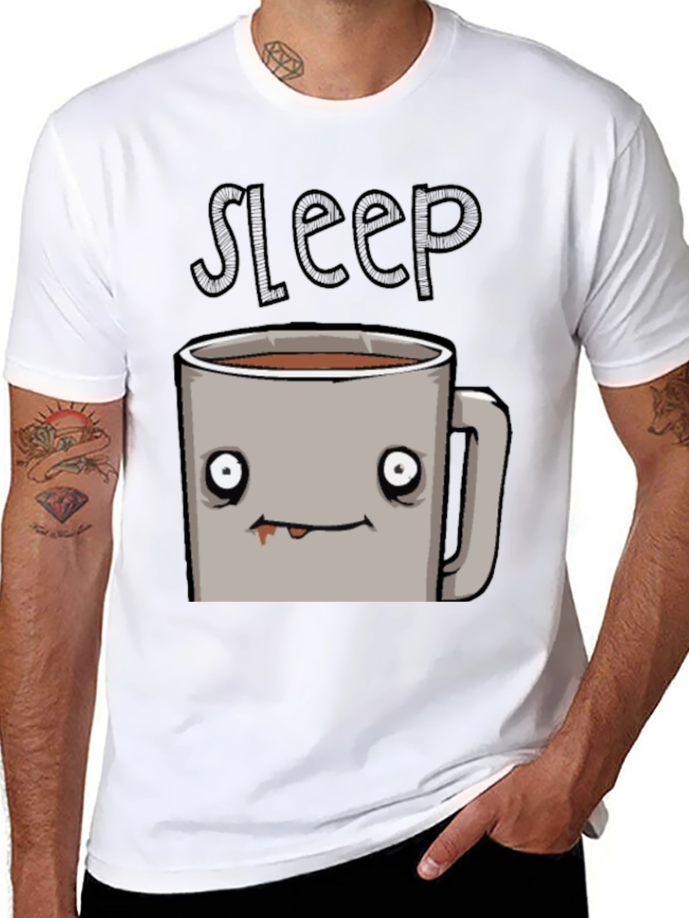 Black Sleepy Coffee Cup Graphic Tee - Soft Black T-Shirt view 8