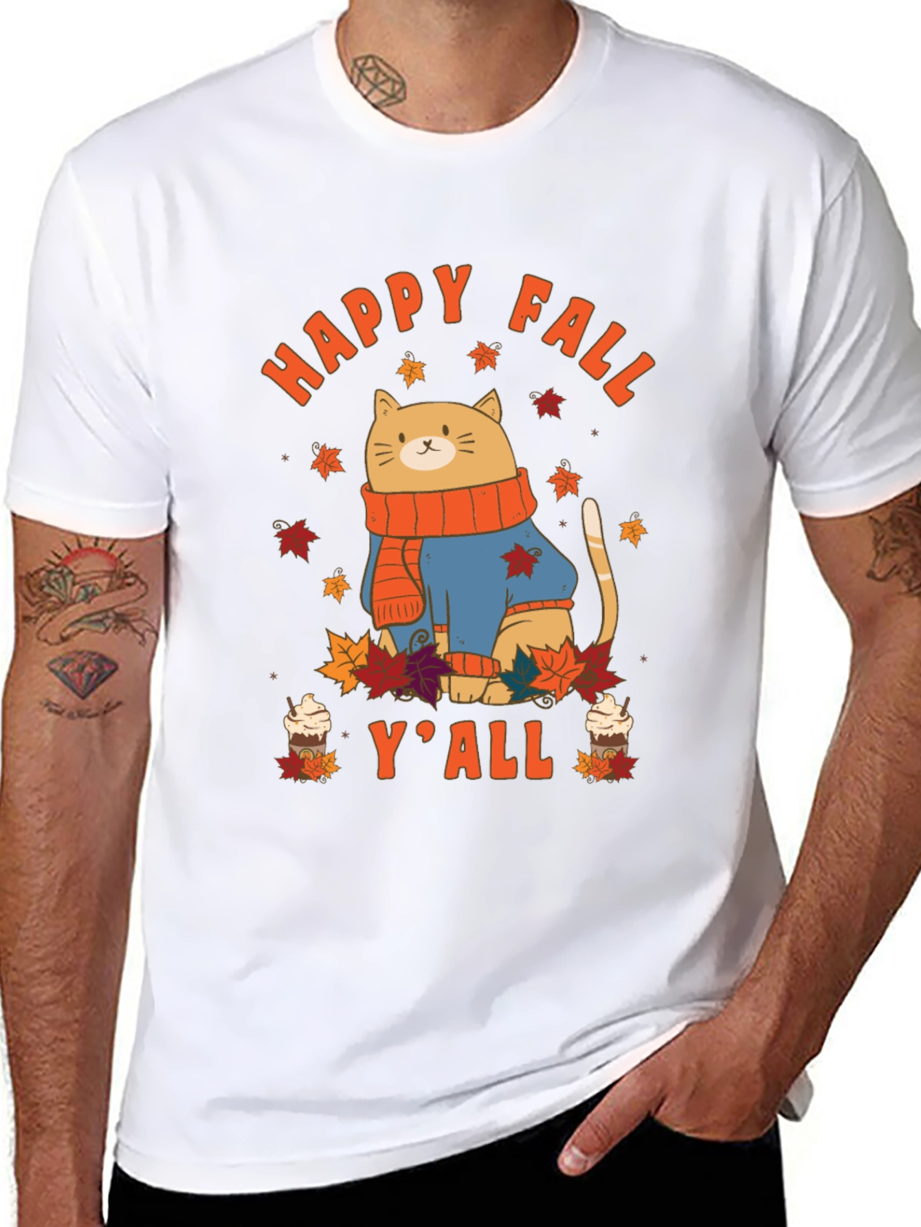 Black Happy Fall Y'all Cat T-Shirt view 8