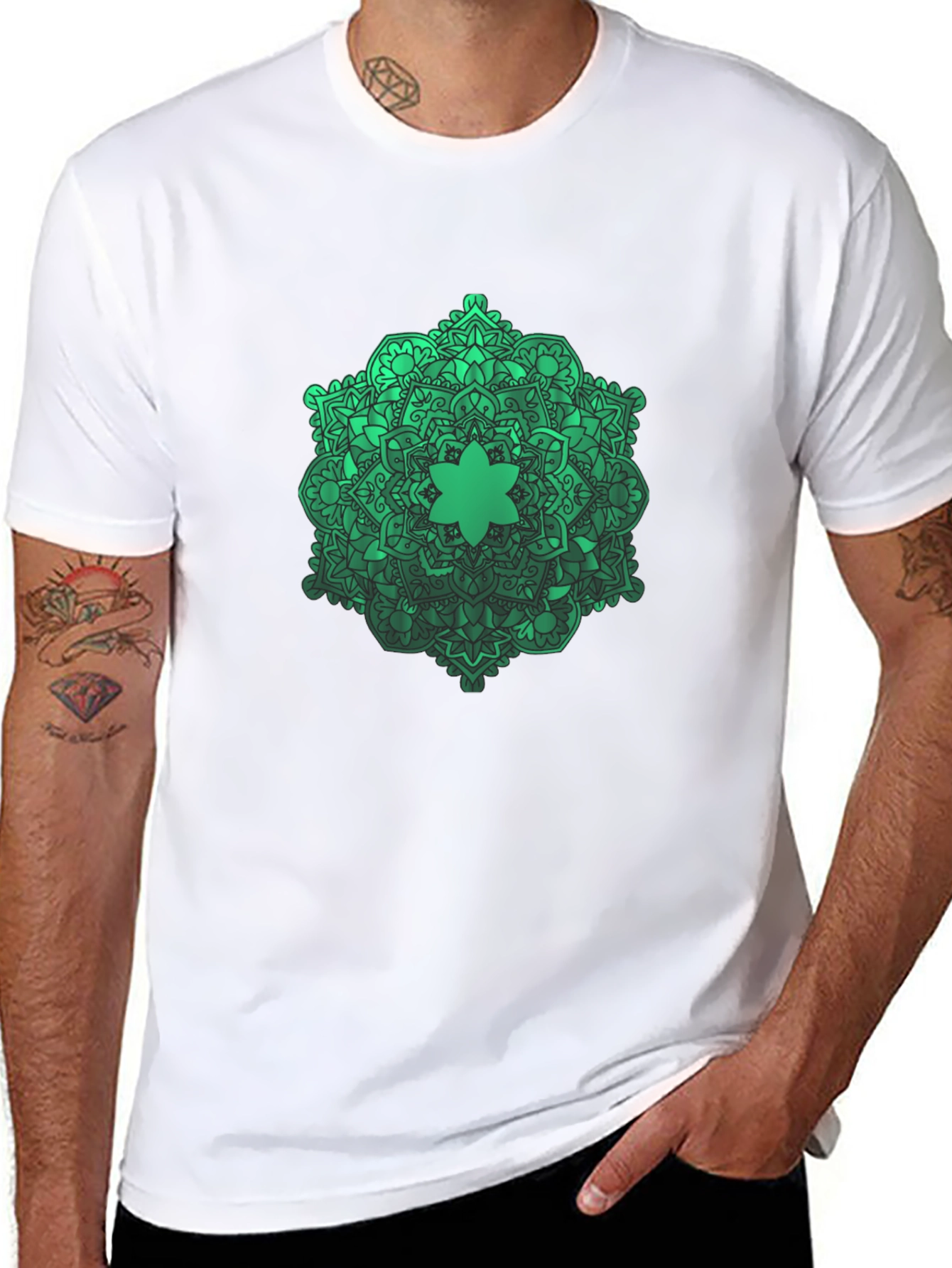 Black Green Mandala Graphic Black T-Shirt view 8