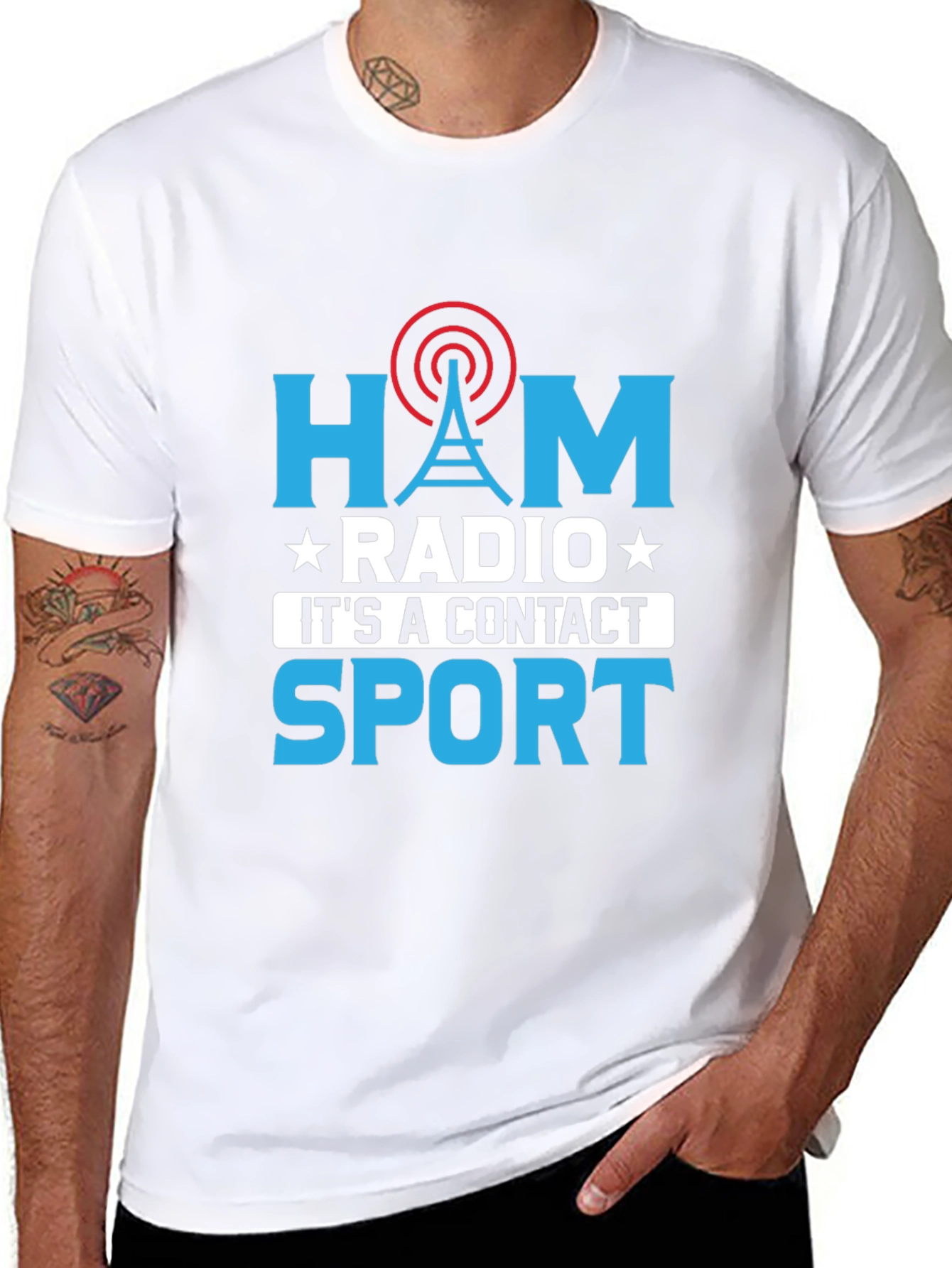 Black Ham Radio Contact Sport Graphic T-Shirt view 8