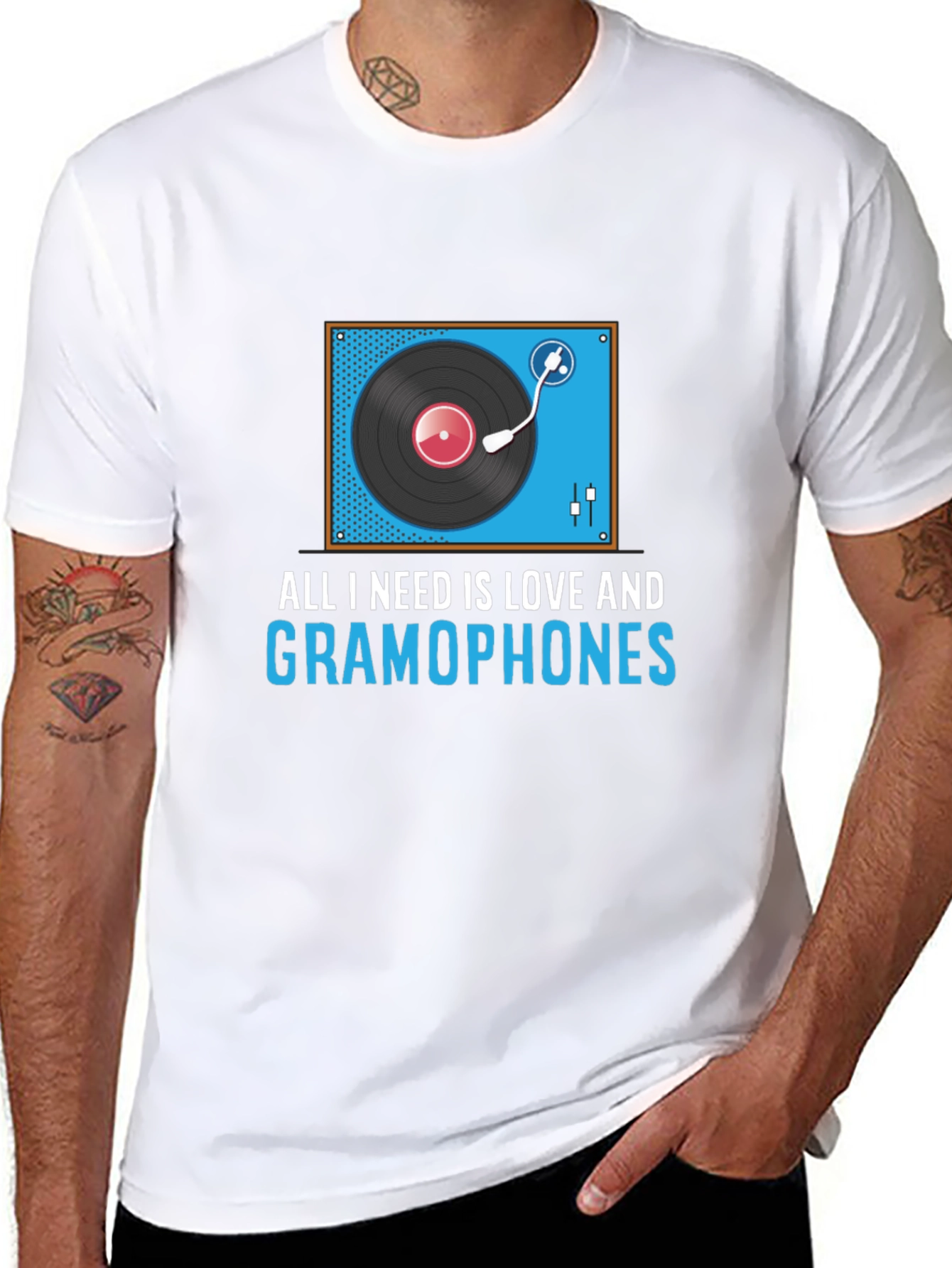 Black All I Need Is Love And Gramophones Graphic Tee view 8