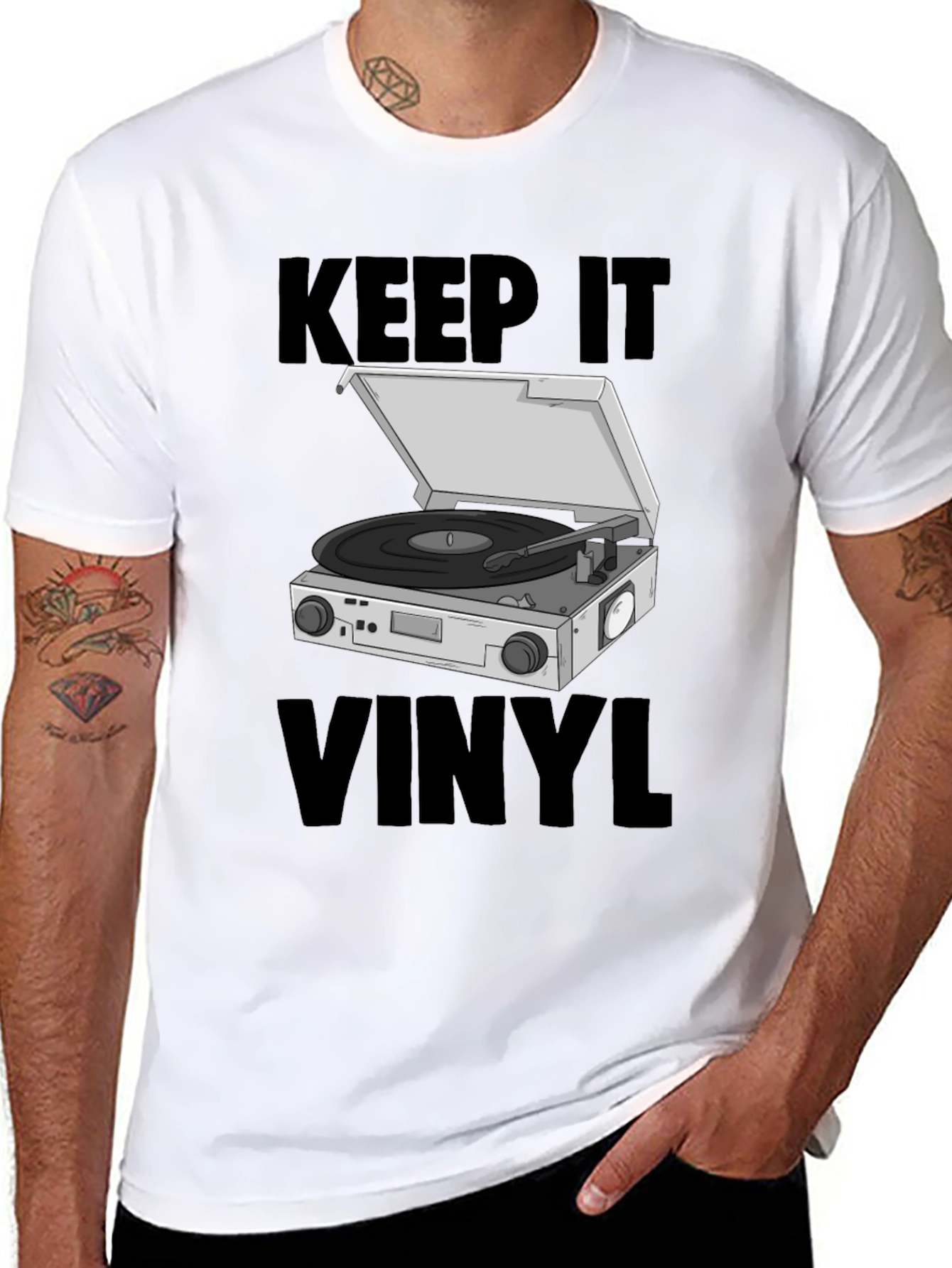 Black Keep it Vinyl T-Shirt - Retro Music Lover Tee view 8