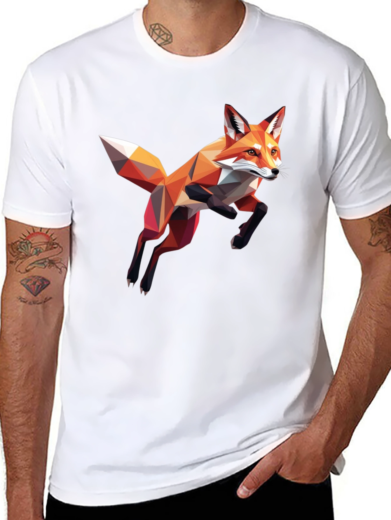 Black Geometric Fox Graphic T-Shirt - Black view 8