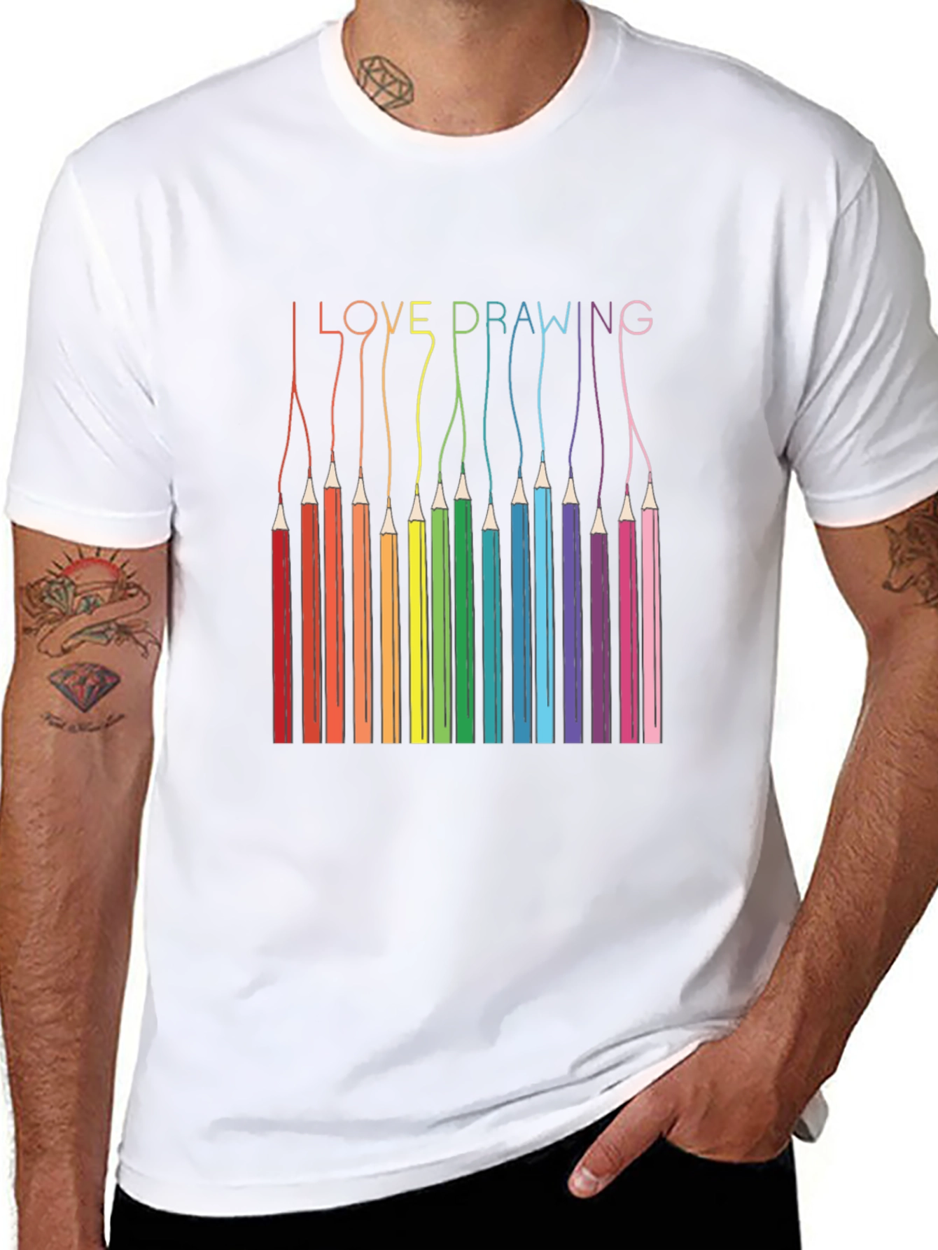 Black I Love Drawing T-Shirt - Rainbow Pencils view 8