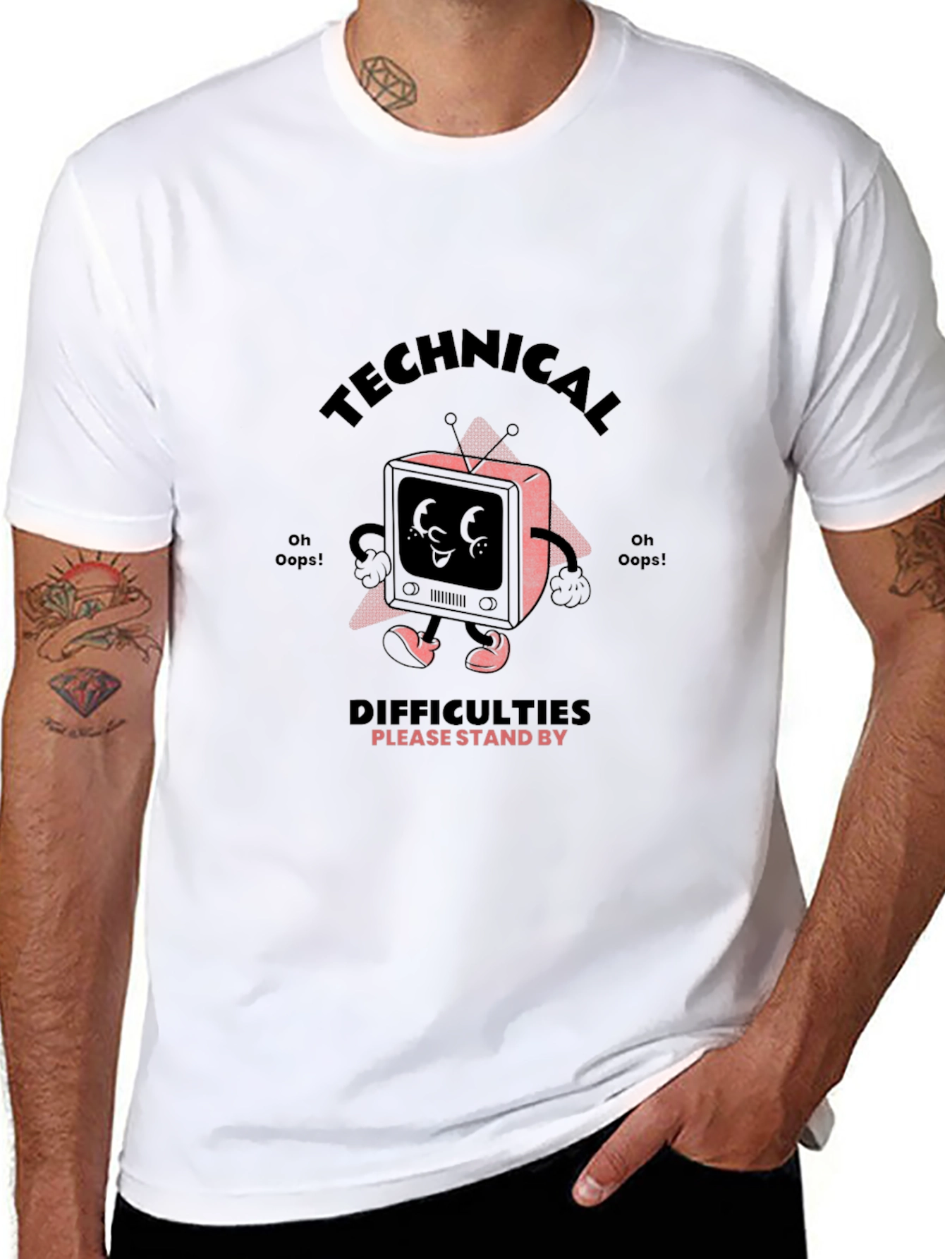 Black Technical Difficulties Stand By Graphic T-Shirt view 8
