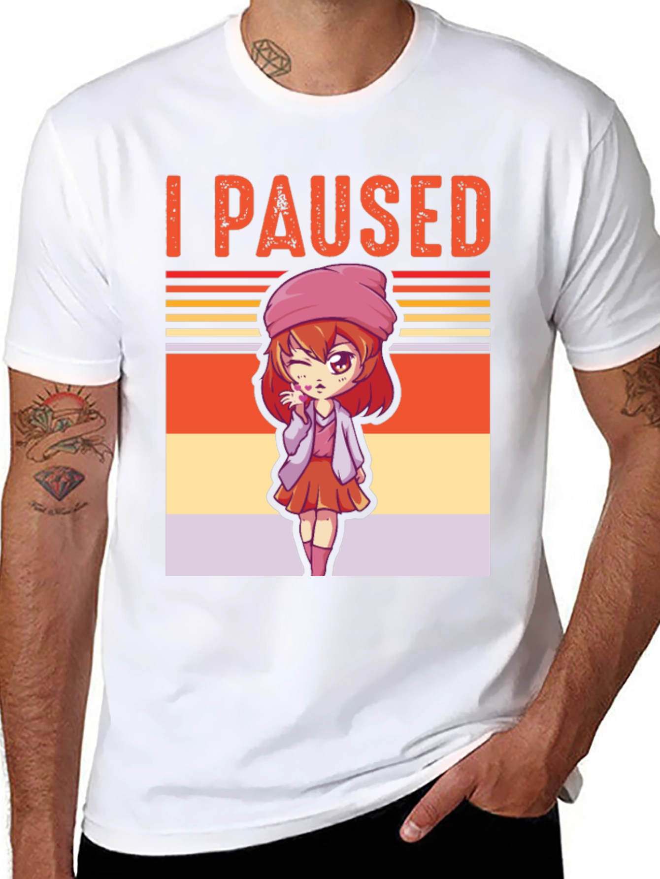 Black I Paused My Game Anime Girl T-Shirt view 8