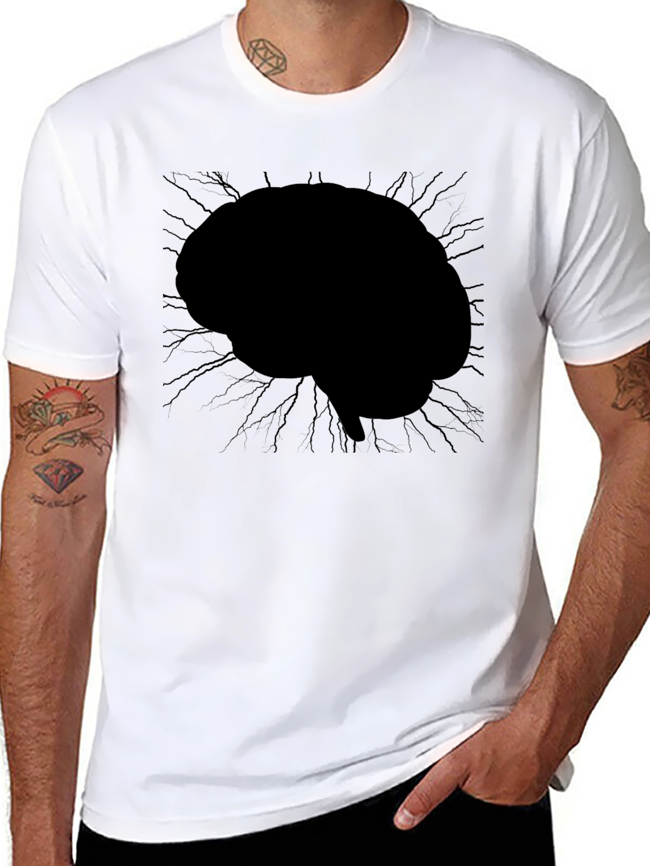 Black Brain Graphic Tee - Mens Black Crew Neck T-Shirt view 8