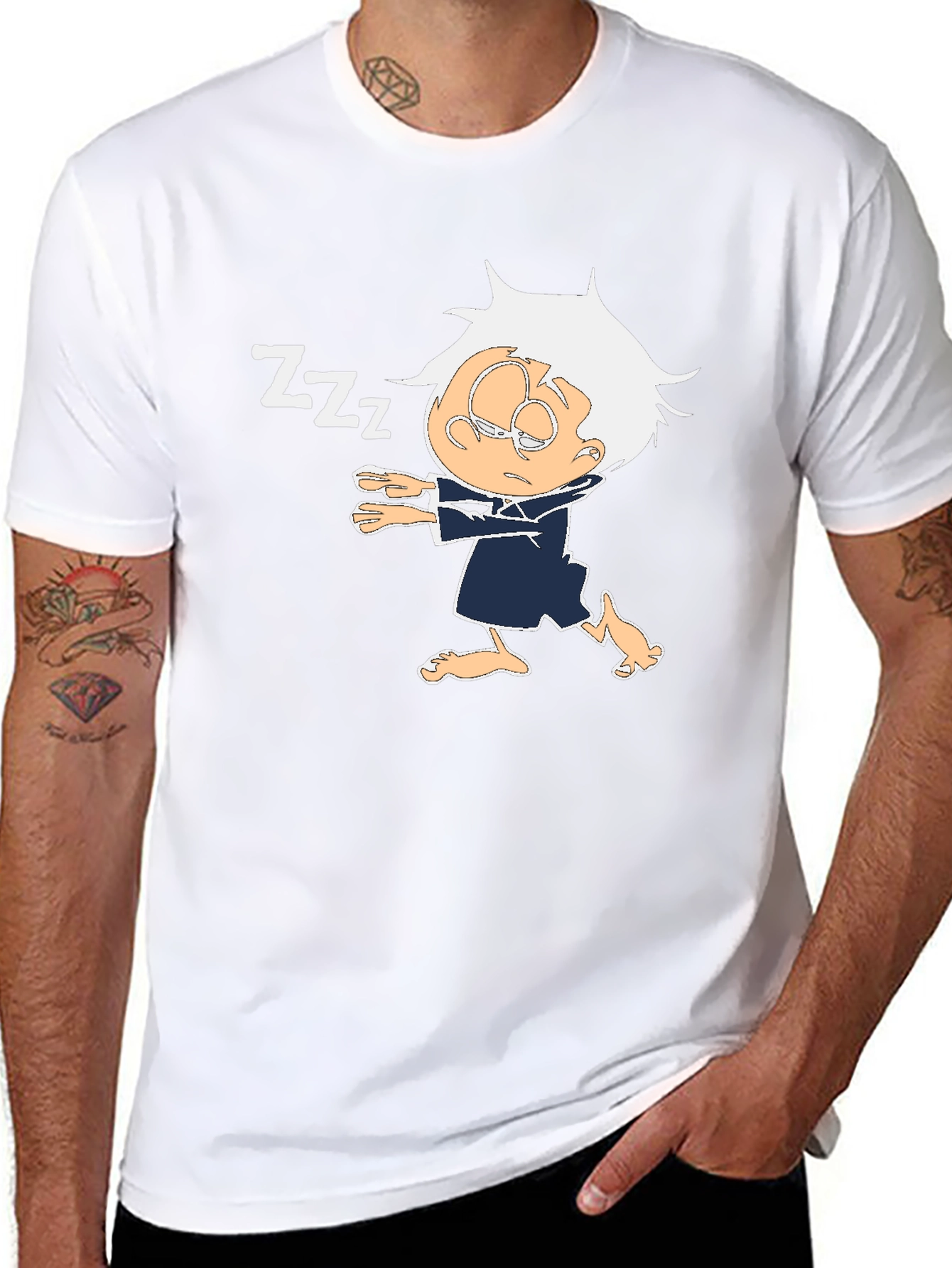 Black Sleepy Cartoon Character Black T-Shirt view 8