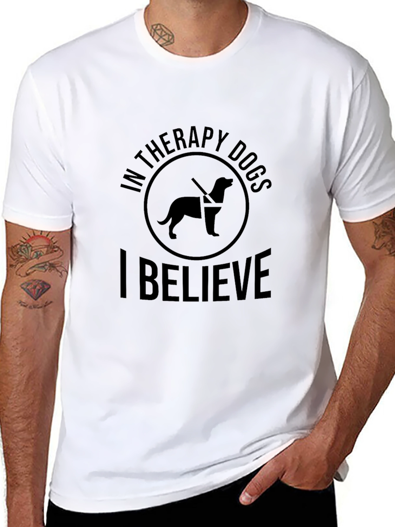 Black Therapy Dog Shirt - I Believe Graphic Tee view 8