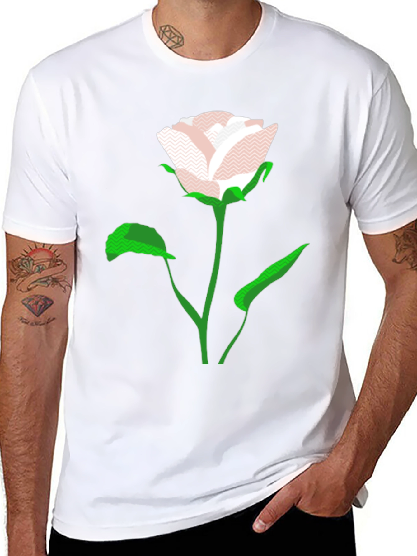 Black Modern Rose Graphic Black T-Shirt view 8