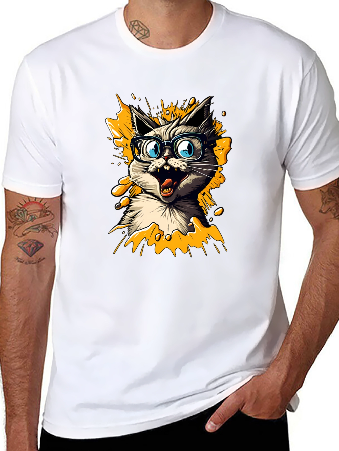 Black Cat Nerd Graphic Tee - Men's Black T-Shirt view 8