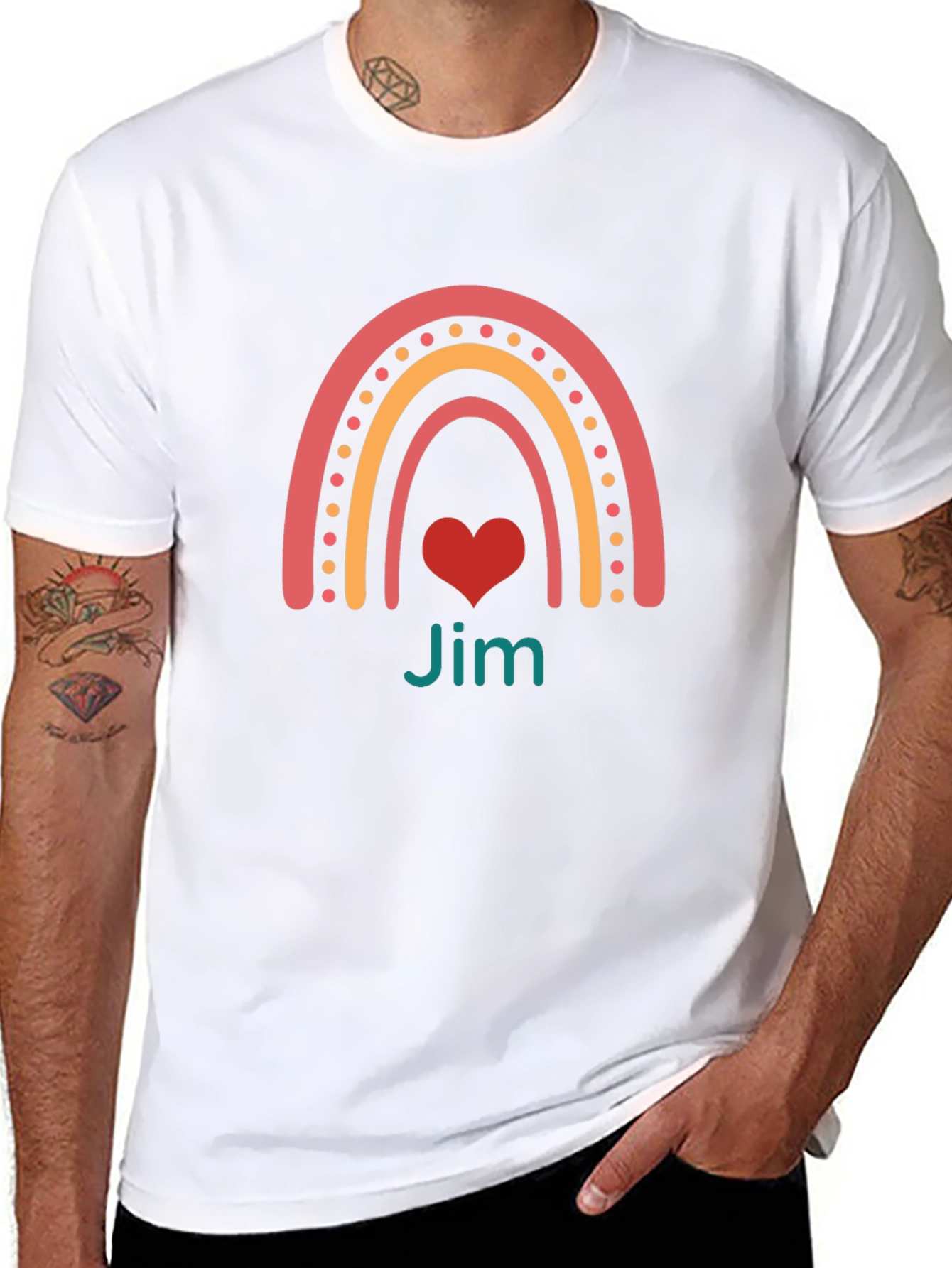 Black Rainbow Heart Jim Graphic Tee - Black Cotton Blend T-Shirt view 8