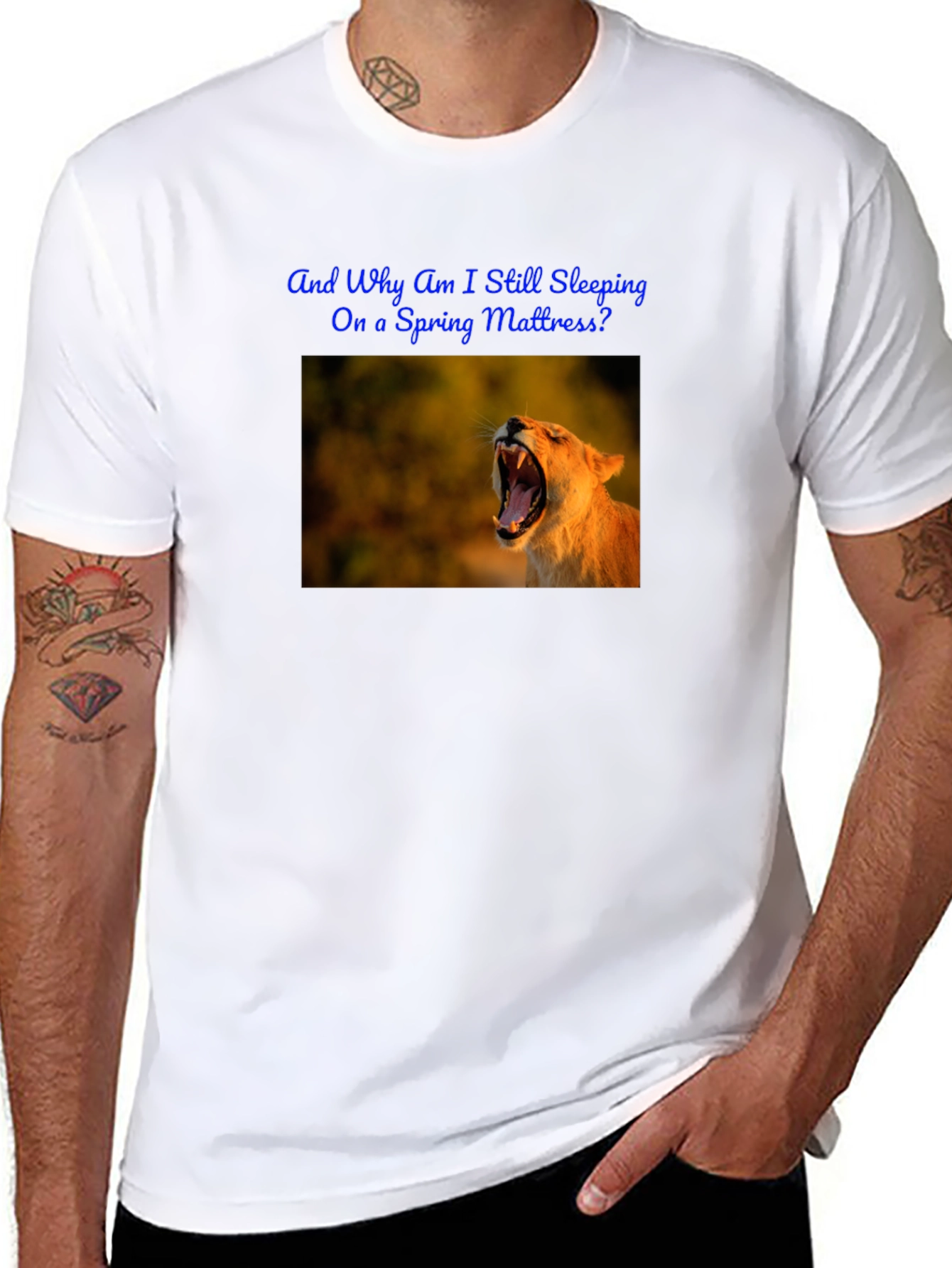 Black Lion Graphic Tee - 'Spring Mattress?' Humor Shirt view 8