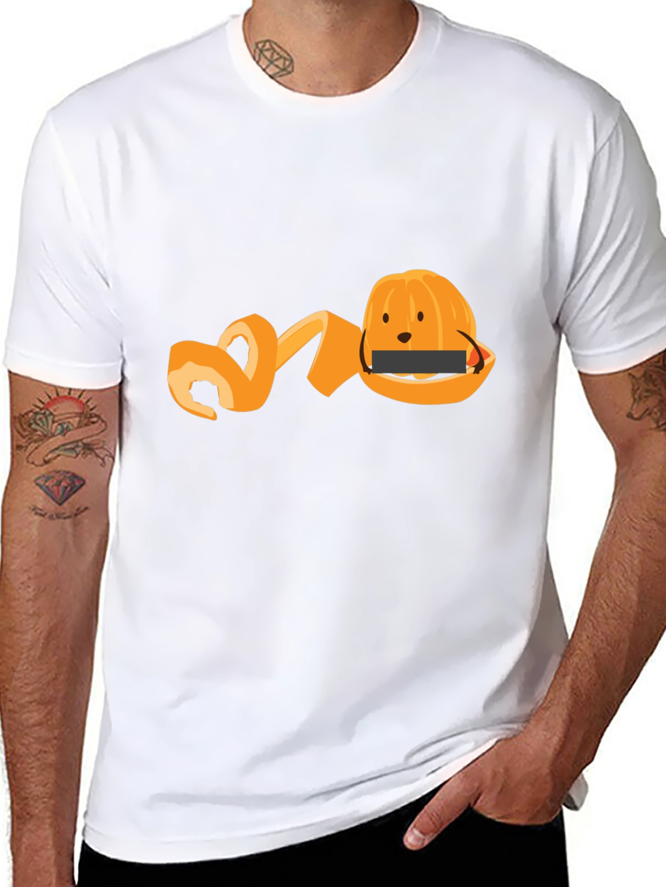 Black Funny Orange Peel T-Shirt - Fruit Graphic Tee view 8