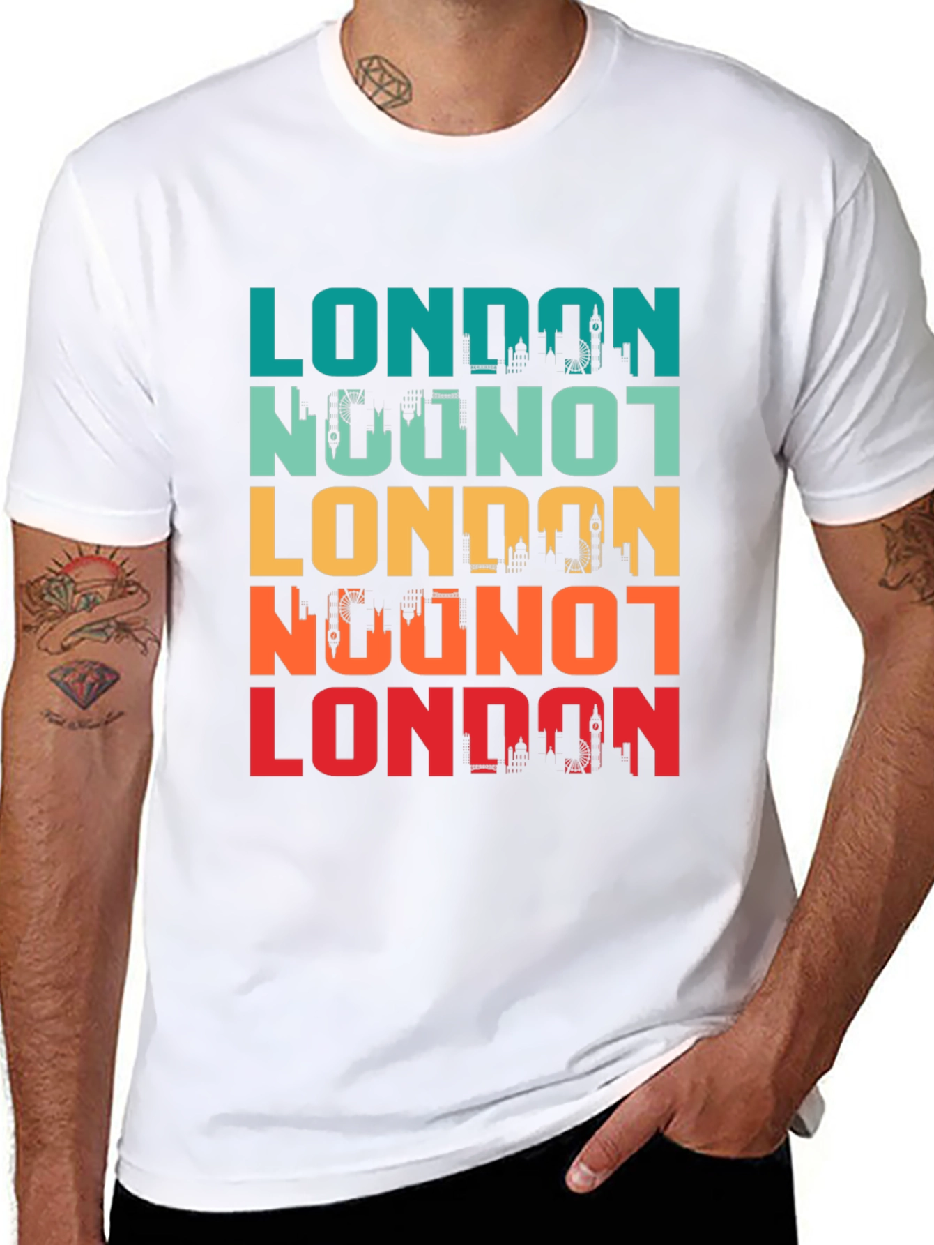 Black London Skyline Retro Graphic T-Shirt view 8