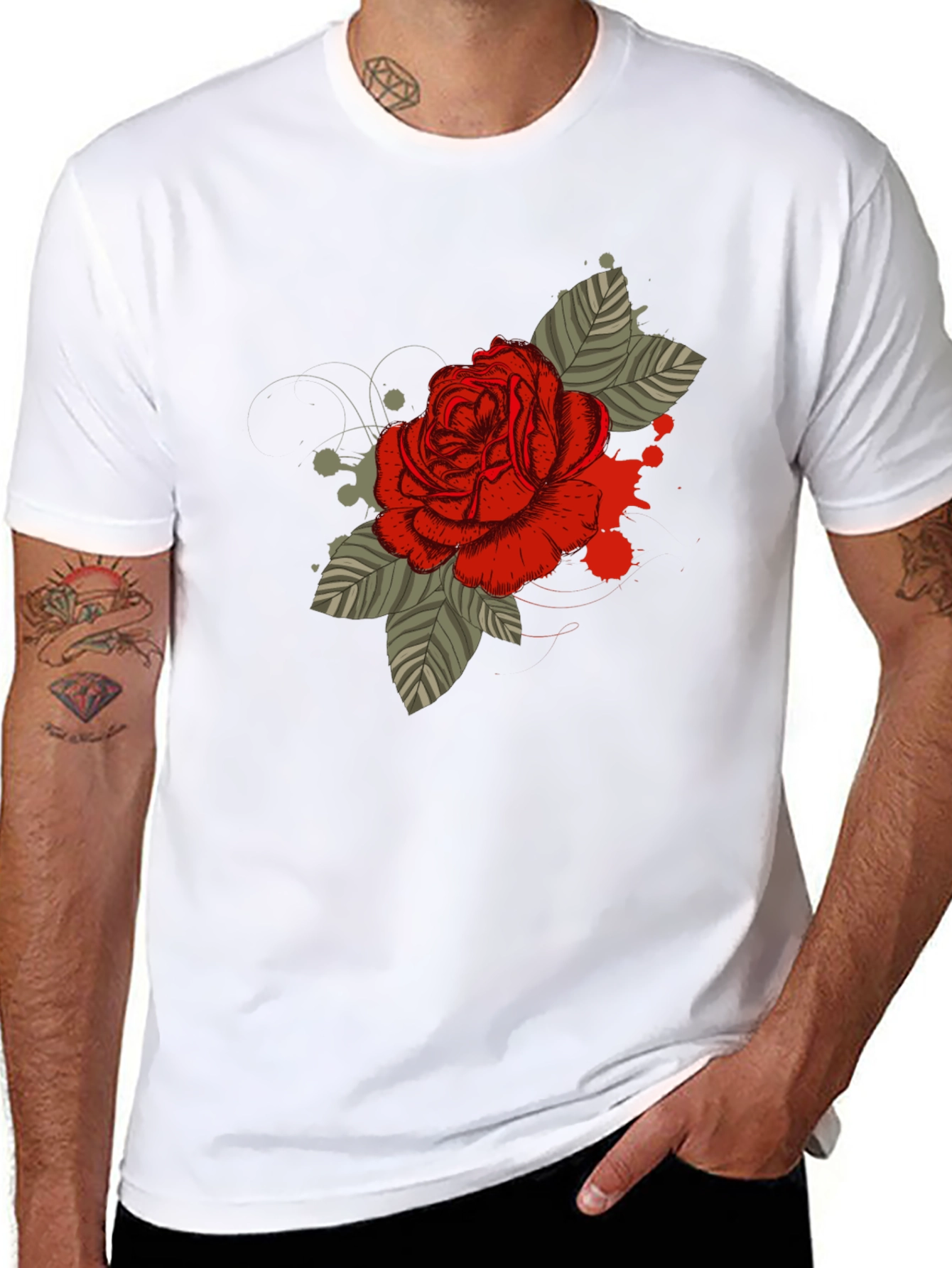 Black Rose Graphic T-Shirt - Men's Black Tee view 8