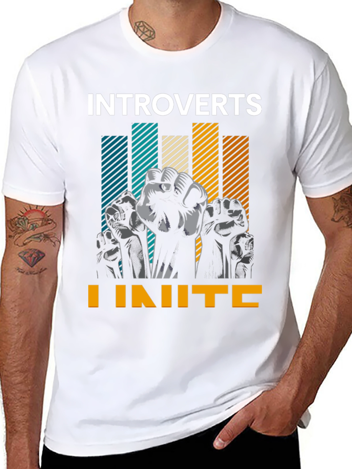 Black Introverts Unite Graphic Tee - Black Cotton T-Shirt view 8