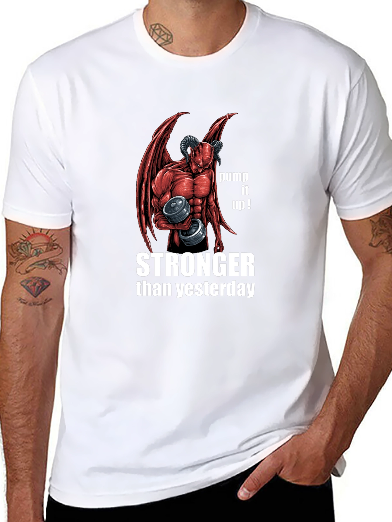 Black Stronger Than Yesterday Devil Workout T-Shirt view 8