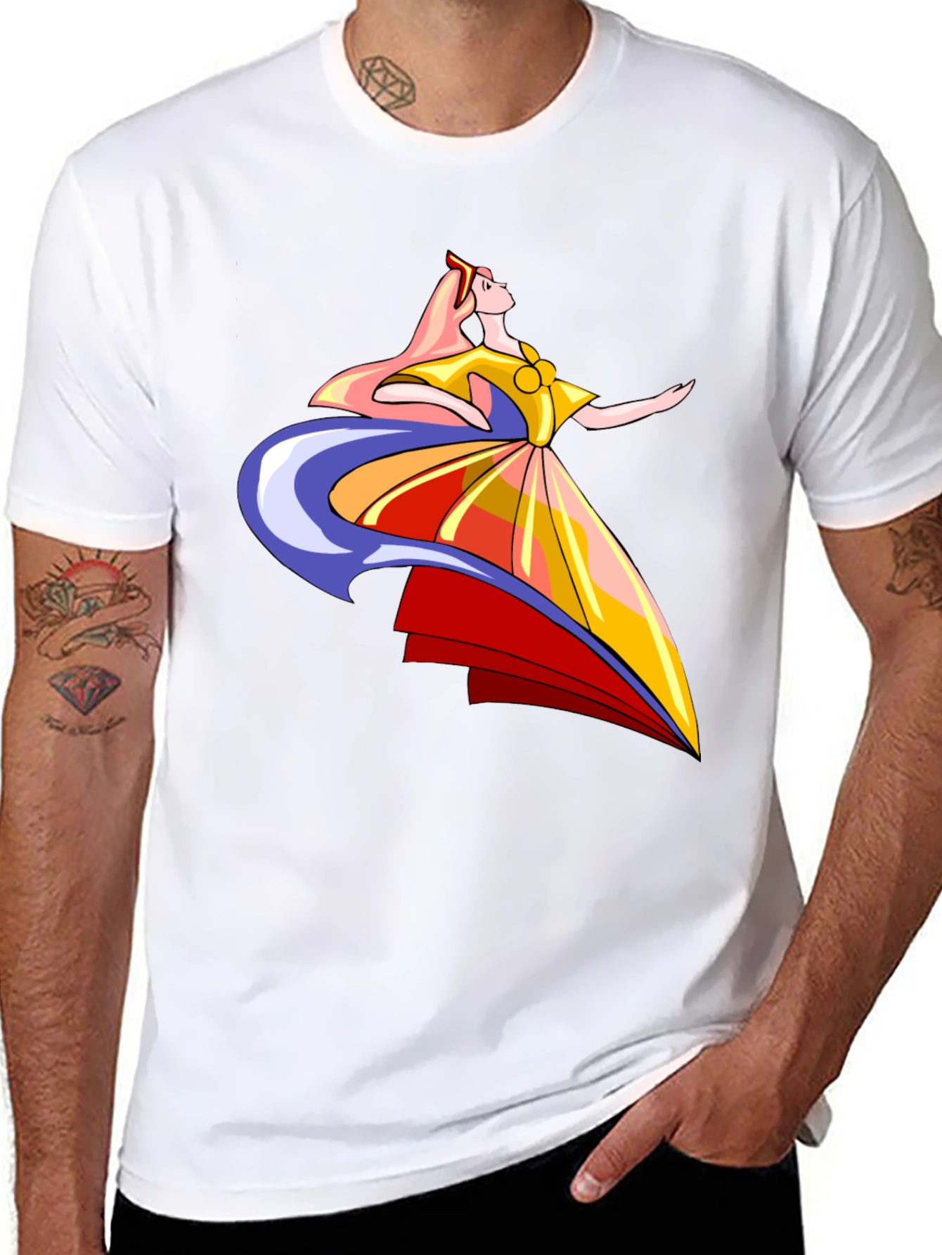 Black Elegant Dancer Graphic Tee - Black Cotton T-Shirt view 8